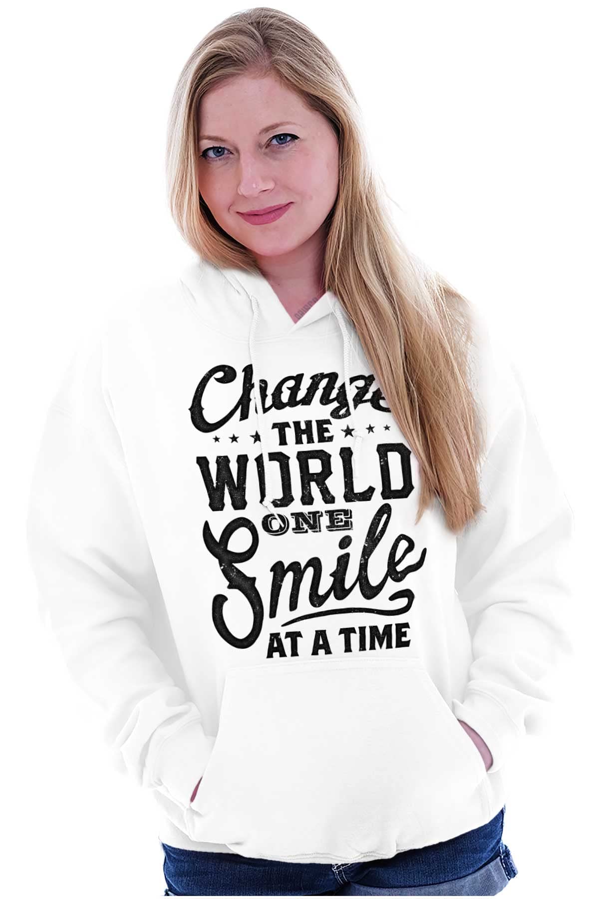 Brisco Brands Inspirational Hoodie Sweatshirt for Women - Change the World One Smile at a Time - Cozy Pullover for Casual Wear, Gym & Outdoor Activities