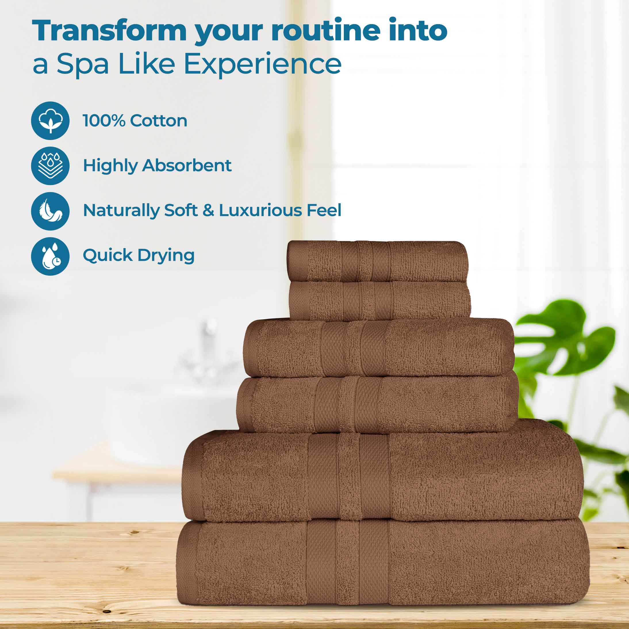 Ultra Soft Cotton Absorbent Bath Towel Set - 6 Piece Solid Color Collection for Spa, Gym & Luxury Home Use