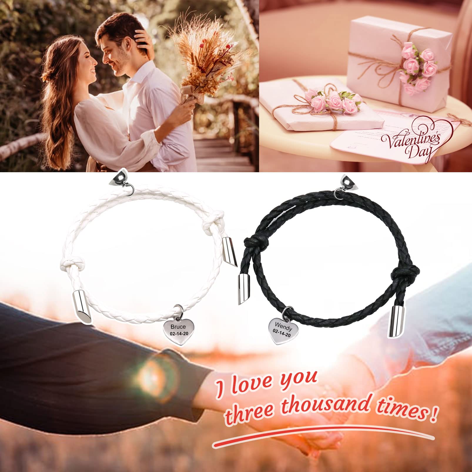 Custom Couple Bracelets Set - Personalized Matching Rope Braided Bracelets for Him & Her - Engravable Couples Gift for Anniversary, Valentine's Day & Christmas - Perfect for Date Nights, Romantic Getaways and Meaningful Gifts