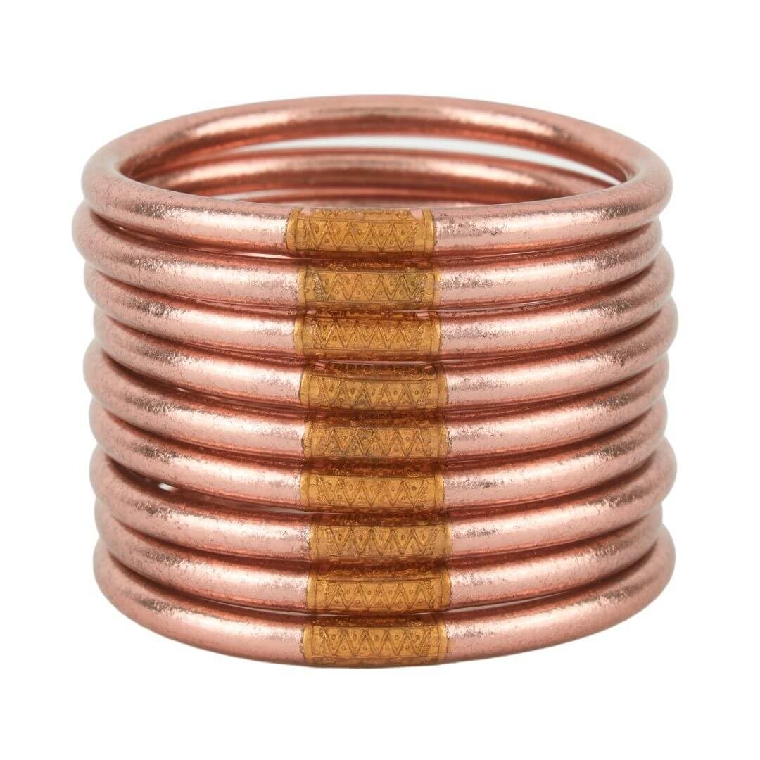 BuDhaGirl Rose Gold All Weather Bangles (AWB) - Serenity Prayer Bracelet for Women | Waterproof & Durable Jewelry | Perfect for Yoga, Meditation, Travel & Everyday Wear