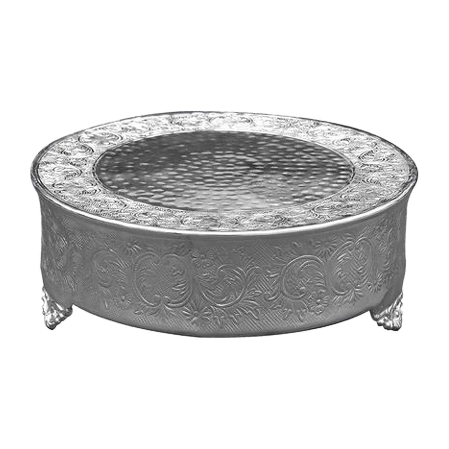 GiftBay 16-Inch Round Silver Wedding Cake Stand - Handcrafted Embossed Metal Tiered Dessert Display for Weddings, Birthdays & Special Events - Elegant & Durable Cake Plate for Party Decorations