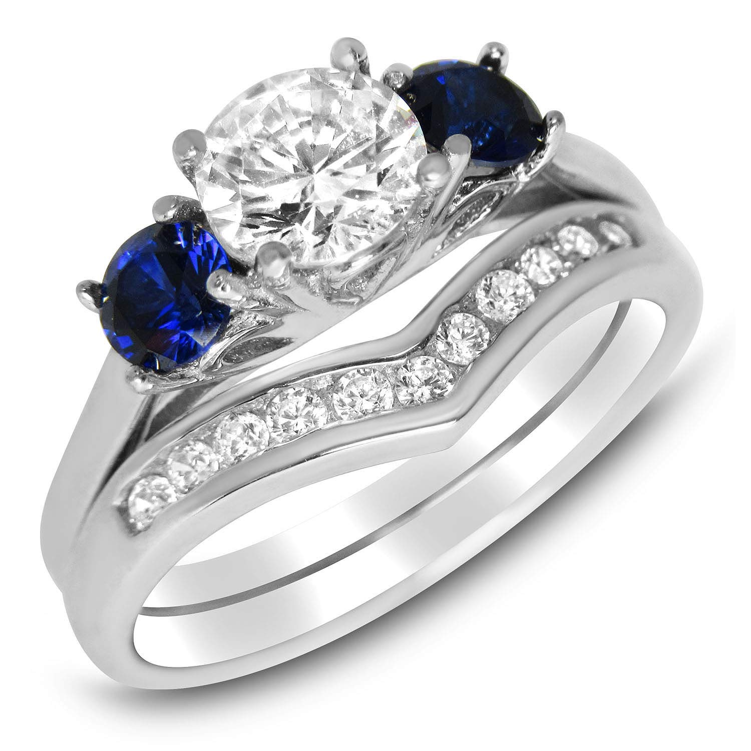 Simulated Blue Sapphire Wedding Engagement Ring Set - 9-Piece Bridal Jewelry Collection for Women | Perfect for Proposals, Anniversaries & Special Occasions