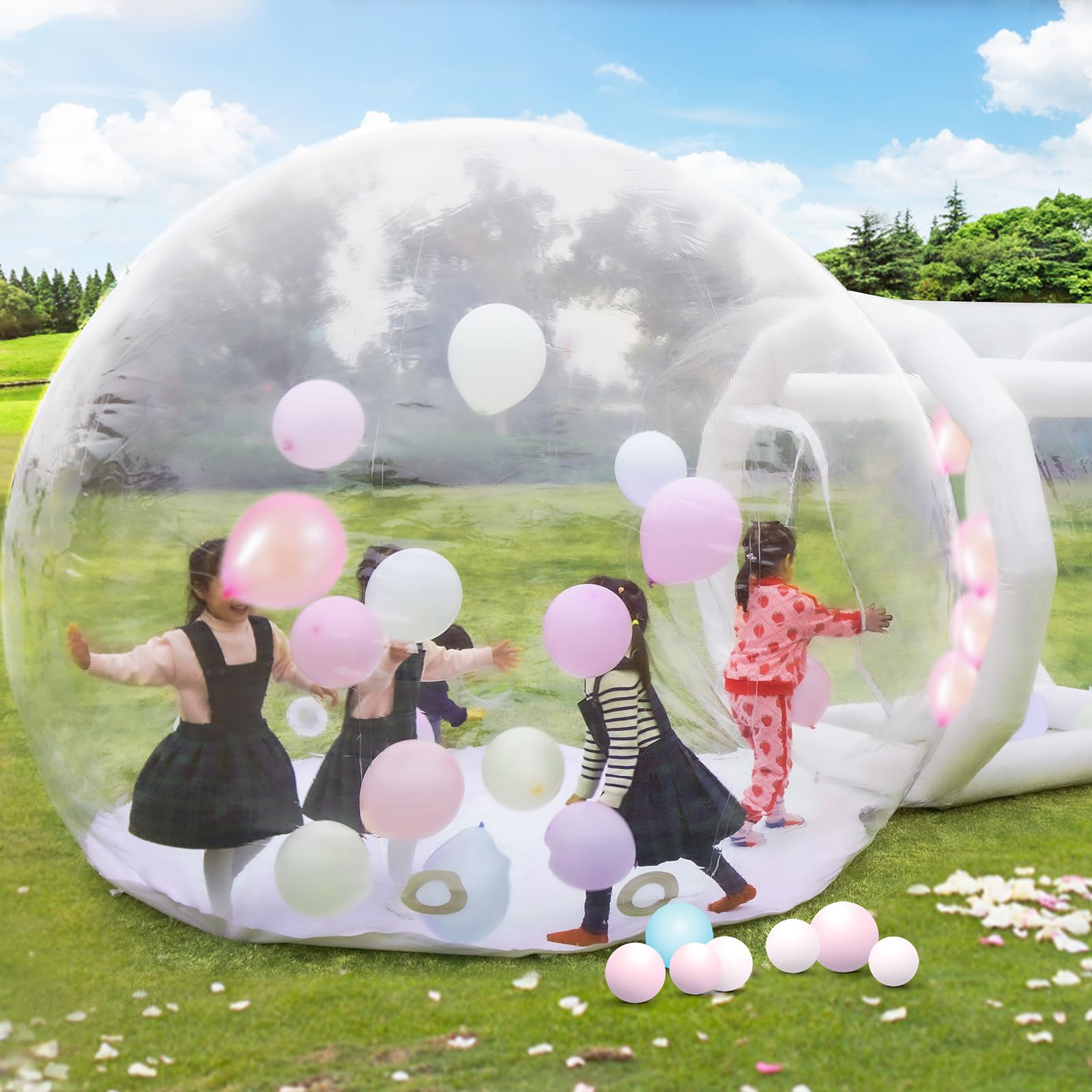 10FT Inflatable Bubble House Dome - Clear PVC Bubble Balloon Tent with Tunnel & 600W Air Pump | Transparent Inflatable Playhouse for Kids, Outdoor Parties, Backyard Decorations, Camping & Garden Fun
