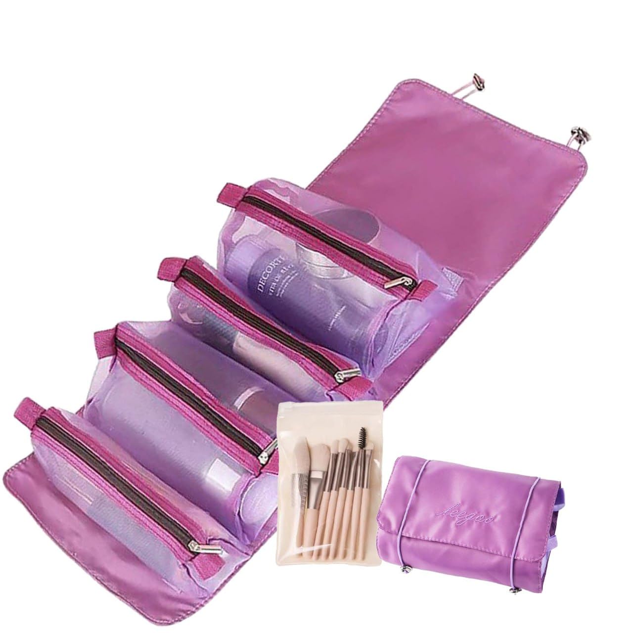 JoaLu Roll Up Hanging Travel Toiletry Bag for Women - Large Waterproof Cosmetic Organizer with Multiple Compartments - Foldable Makeup Storage Bag for Travel, Bathroom & Gym (Pink) - Perfect for Vacation, Camping & Daily Organization