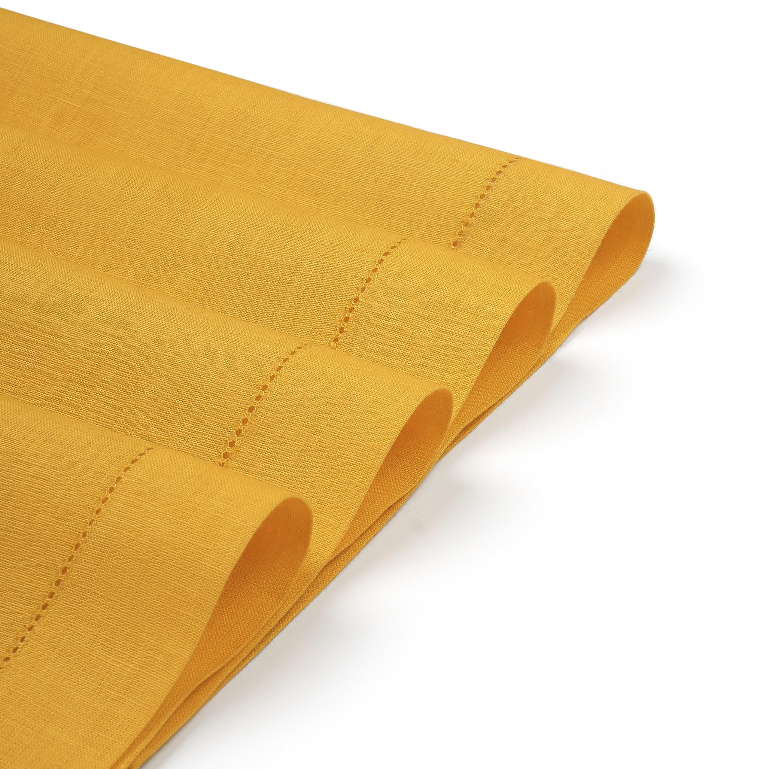 D'Moksha Homes 100% Pure Linen Placemats Set of 4 - Sunflower Yellow 14x19 Inch Table Mats with Classic Hemstitch, Washable & Durable for Easter, Spring Dining, Kitchen Decor, and Party Table Setting