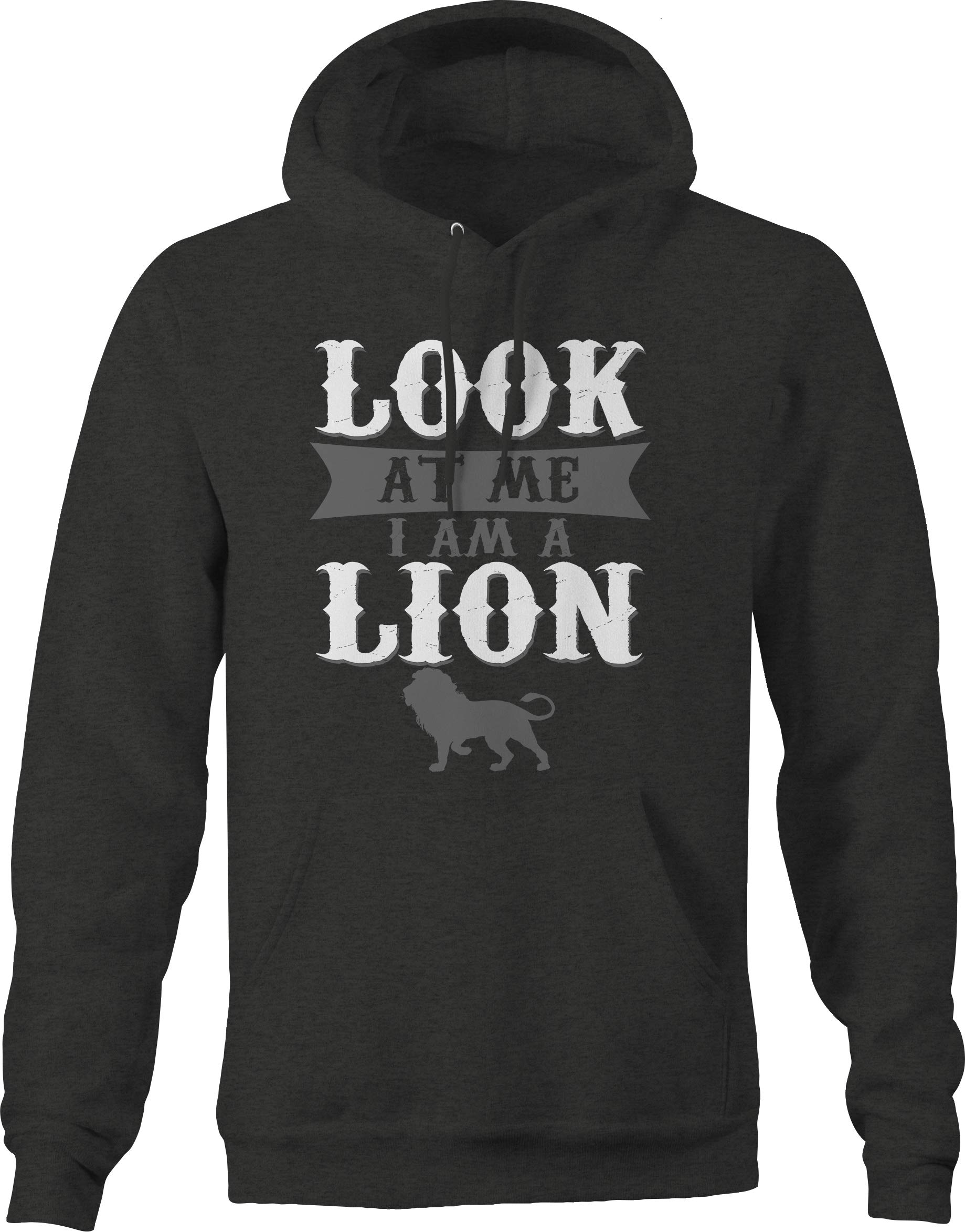 Men's Lion Print Hoodie - Gray Pullover Sweatshirt for Casual Wear & Street Style
