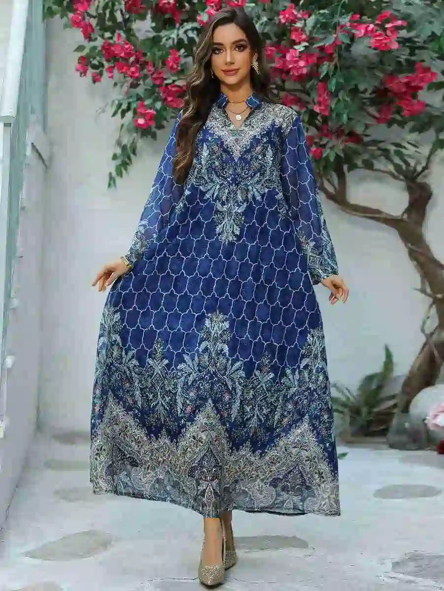 Elegant Eid Dress for Women - Embroidered Caftan Kaftan Dress with Floral Print #25436 - Perfect for Eid Celebrations, Weddings & Special Occasions