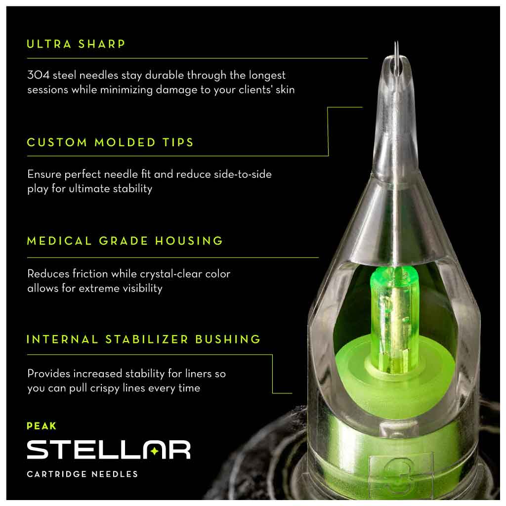 Peak Stellar Cartridges - Round Liner ELT Tattoo Needles for Professional Artists | Perfect for Fine Line Work & Detailed Tattooing