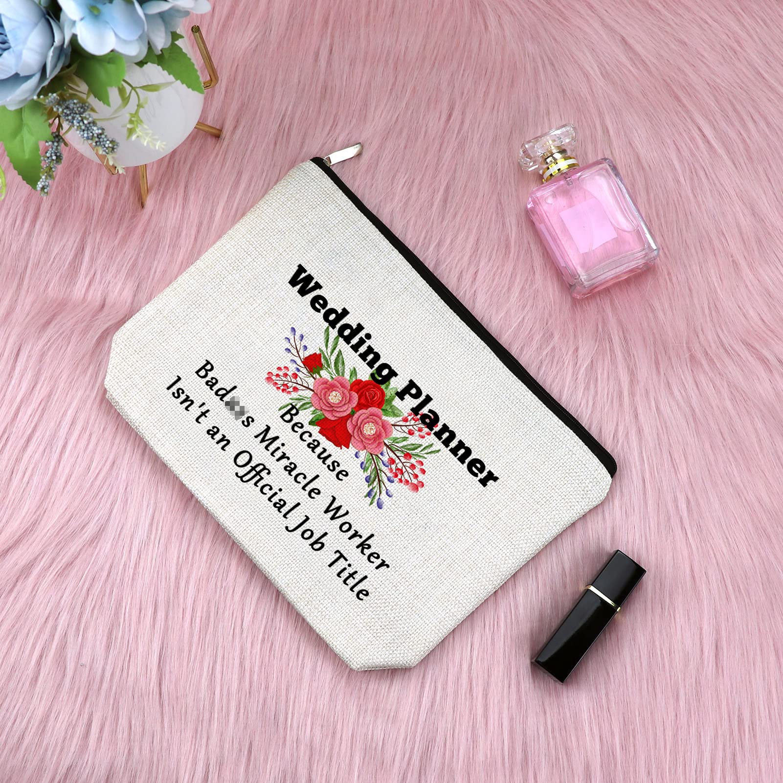 Floral Wedding Planner Makeup Bag - Perfect Gift for Wedding Coordinator, Bridal Shower, Friends - Cosmetic Bag with Zipper Closure - Ideal for Bridal Parties, Bachelorette Gifts & Travel Essentials