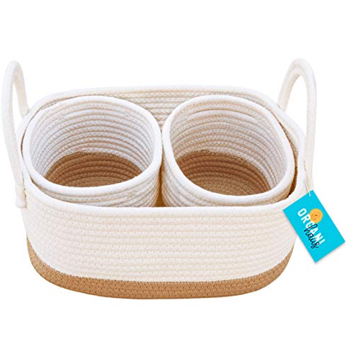 OrganiHaus 3-Pack Woven Storage Baskets - Natural Rope Toy Organizer, Baby Clothes Hamper & Nursery Decor | Soft Round Baskets for Shelves, Changing Table & Home Organization | Honey Color Home Storage Solution