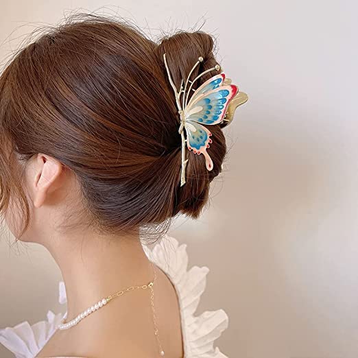 Butterfly Hair Clips for Women – Large Non-Slip Metal Hair Claw Clip in Gold & Blue – Hair Accessories for Thick & Medium Long Hair – Perfect for Parties, Weddings & Everyday Styling (Red)