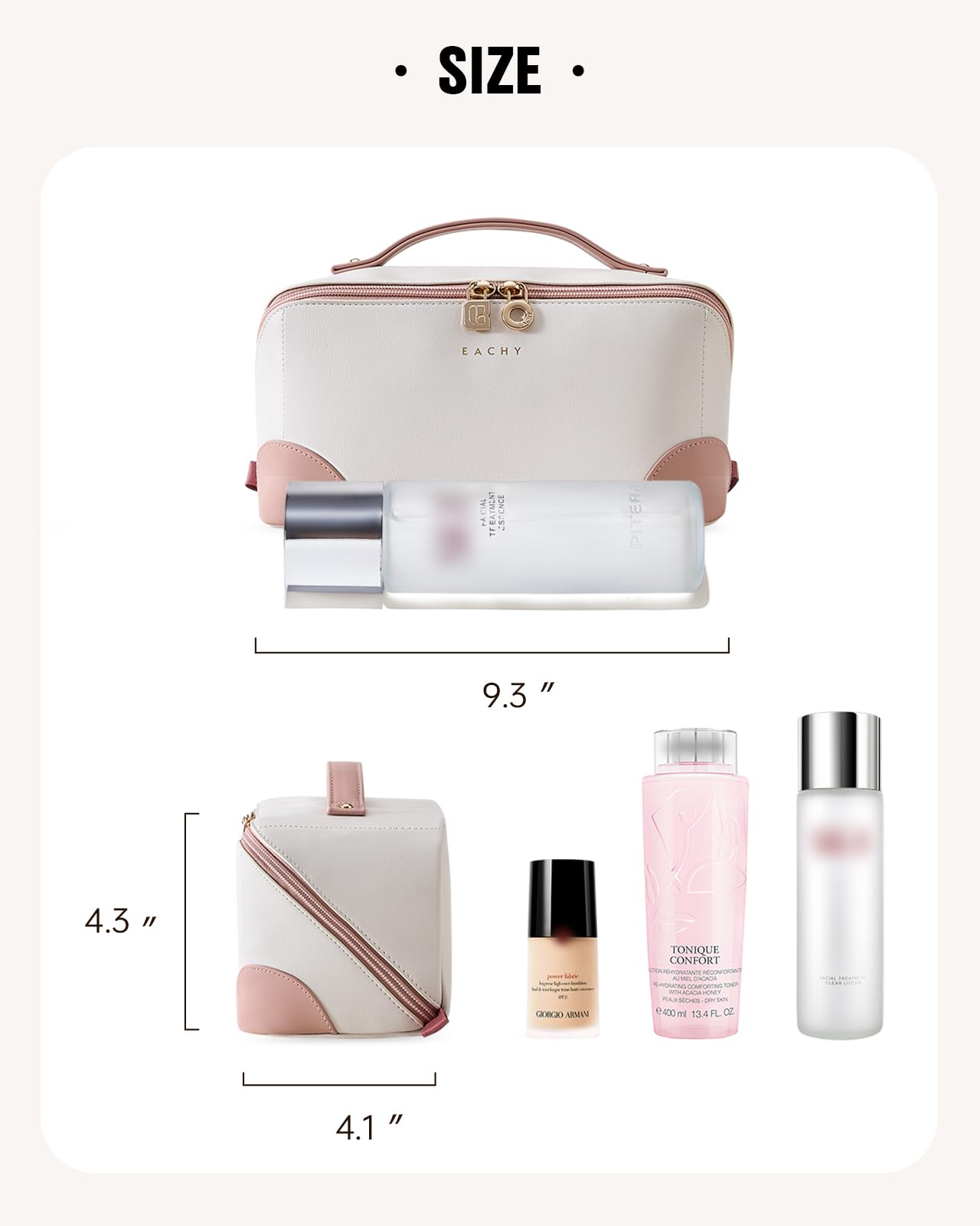 EACHY Large Waterproof Travel Makeup Bag for Women - Spacious Cosmetic Organizer with Dividers, Handle & Open Flat Design - Perfect for Toiletries, Travel, Gym & Daily Use