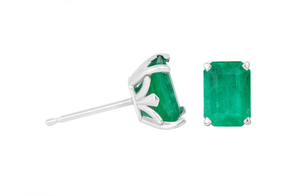 1.62tcw AAA+ Fleur De Lis Emerald Cut Stud Earrings in 14K Gold - Elegant Jewelry for Women, Perfect for Weddings, Parties & Special Occasions