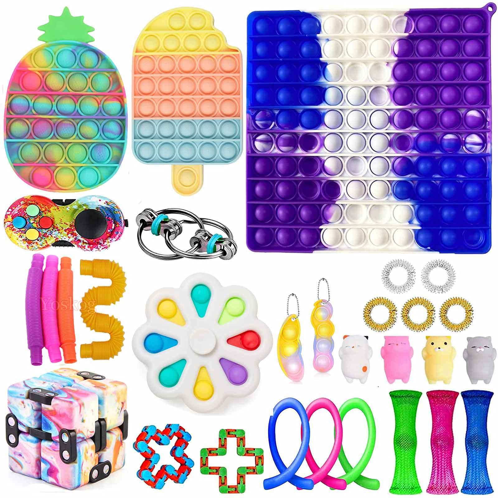 **Yoskog Fidget Toy Pack - 50-Piece Stress Relief Sensory Toys for Kids & Adults, Pop Bubble, Marble Mesh & Anxiety Tube, ADHD & Autism Friendly - Perfect for Home, Office & Travel**