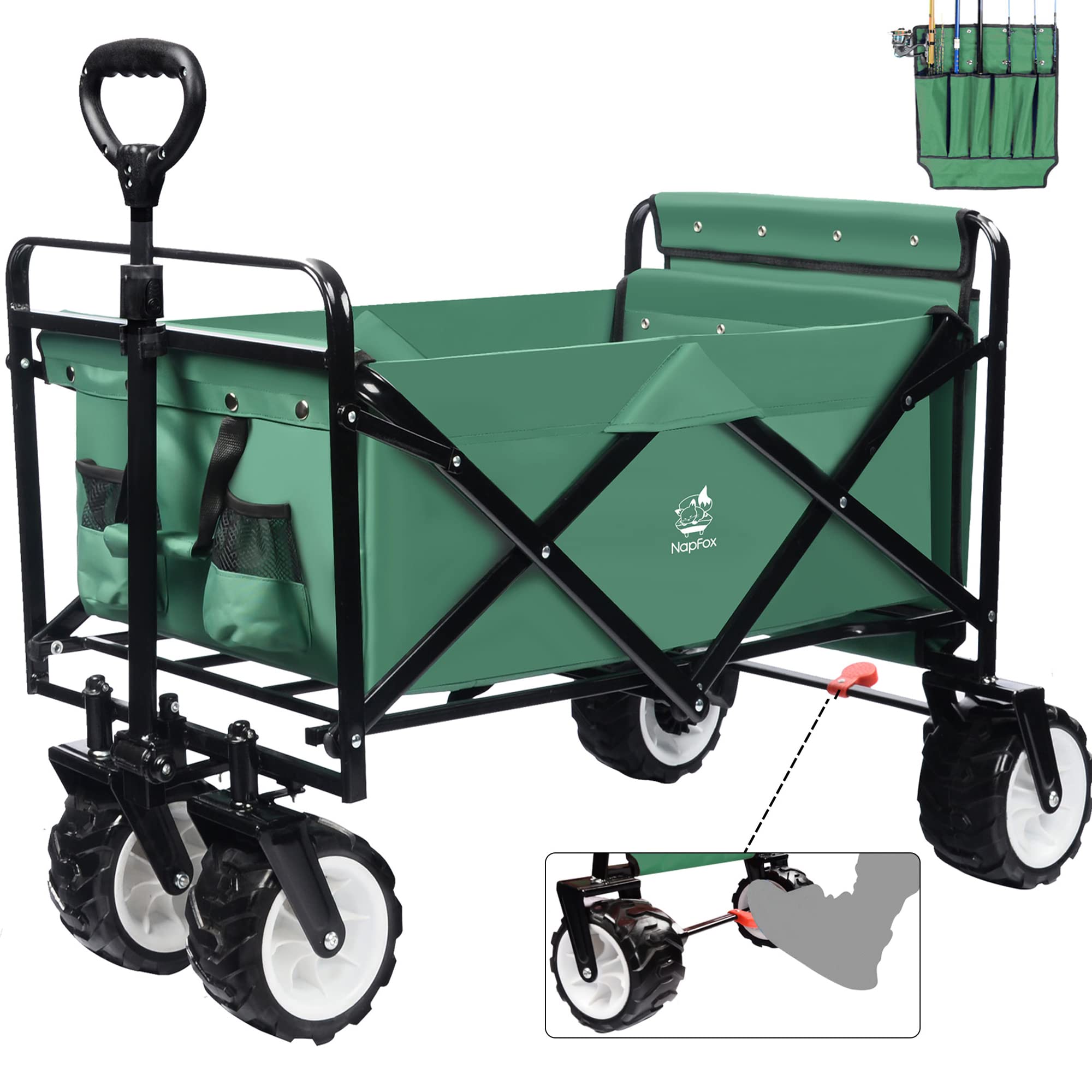 Collapsible Heavy Duty Beach Wagon Cart - Foldable Utility Cart with Universal Wheels & Adjustable Handle for Camping, Gardening, Beach & Shopping (Green) | Perfect for Outdoor Adventures, Picnics & Grocery Hauling