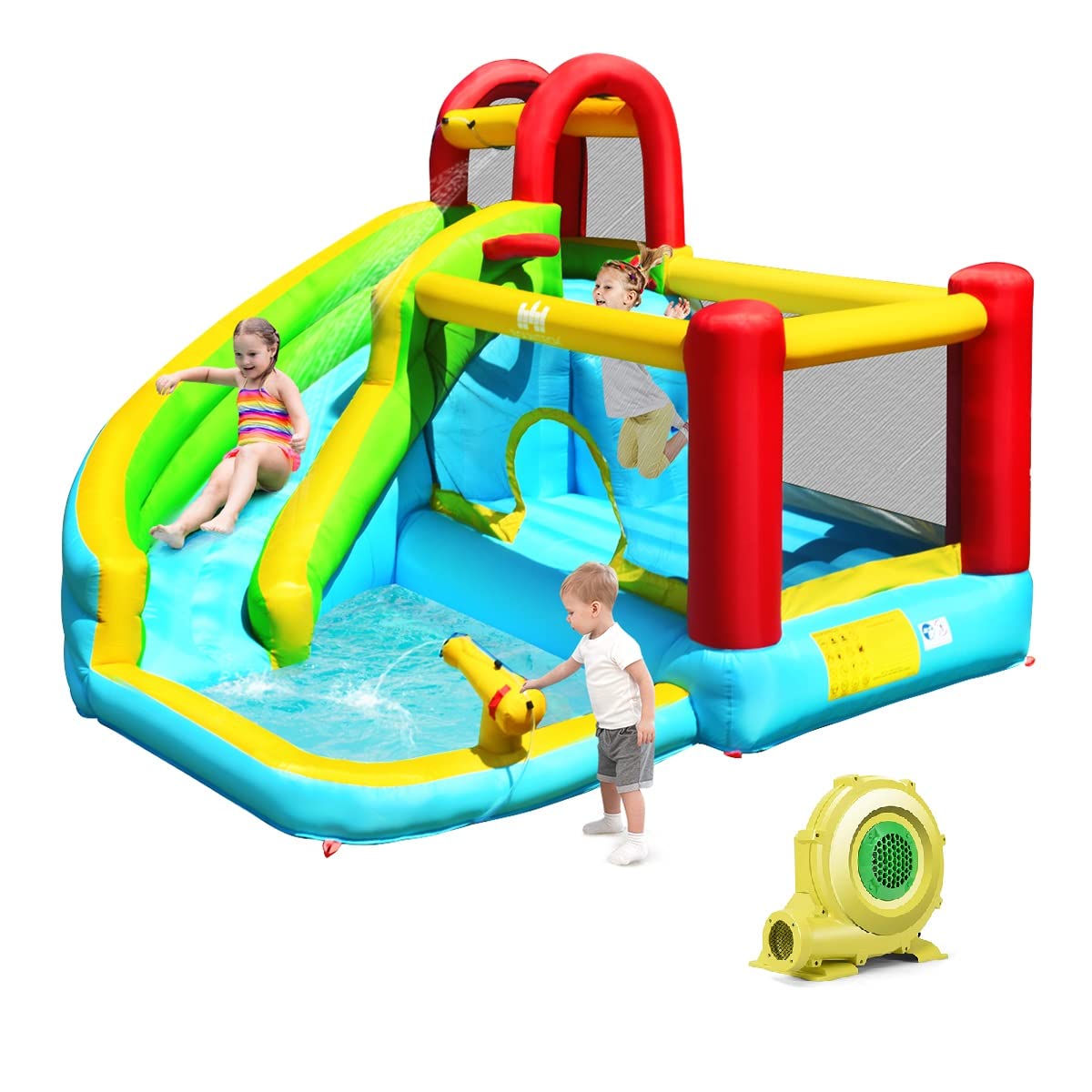 BOUNTECH Inflatable Bounce House Water Slide with 480W Blower, Splash Pool & Water Cannon - Outdoor Bouncy Castle for Kids, Boys & Girls - Perfect for Backyard Parties, Summer Fun, Birthday Gifts & Outdoor Play