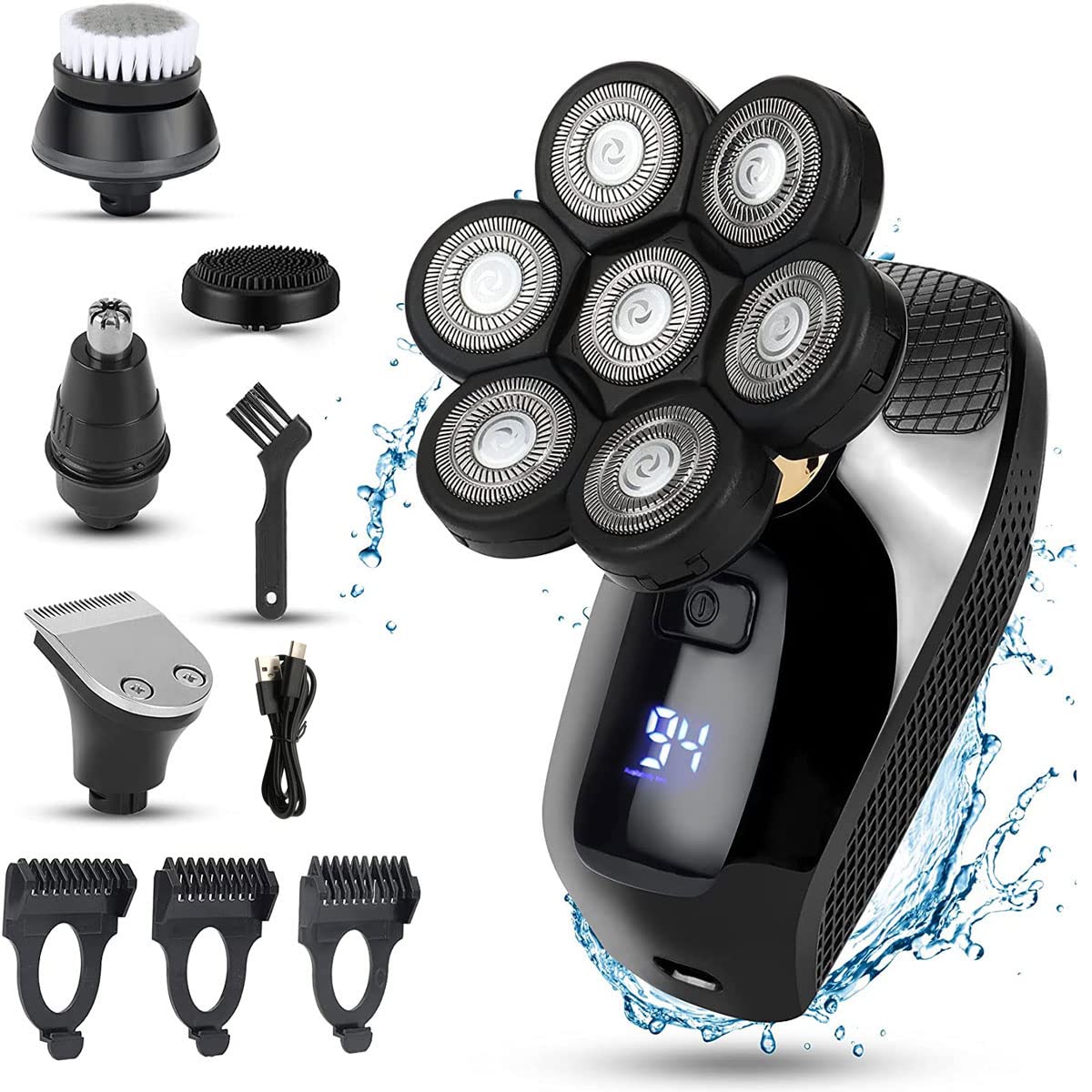 7D Rotary Electric Razor for Men - Rechargeable Wet/Dry Shaver with LED Display, Waterproof & Washable - Perfect for Travel, Home & Gym Use