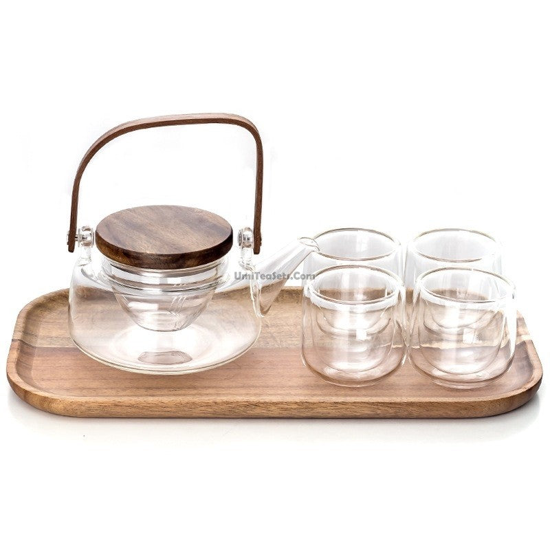 Premium High Borosilicate Glass Tea Set with Bamboo Tray - Durable & Heat-Resistant for Hot Tea, Iced Tea & Herbal Infusions - Perfect for Home, Office & Gifting