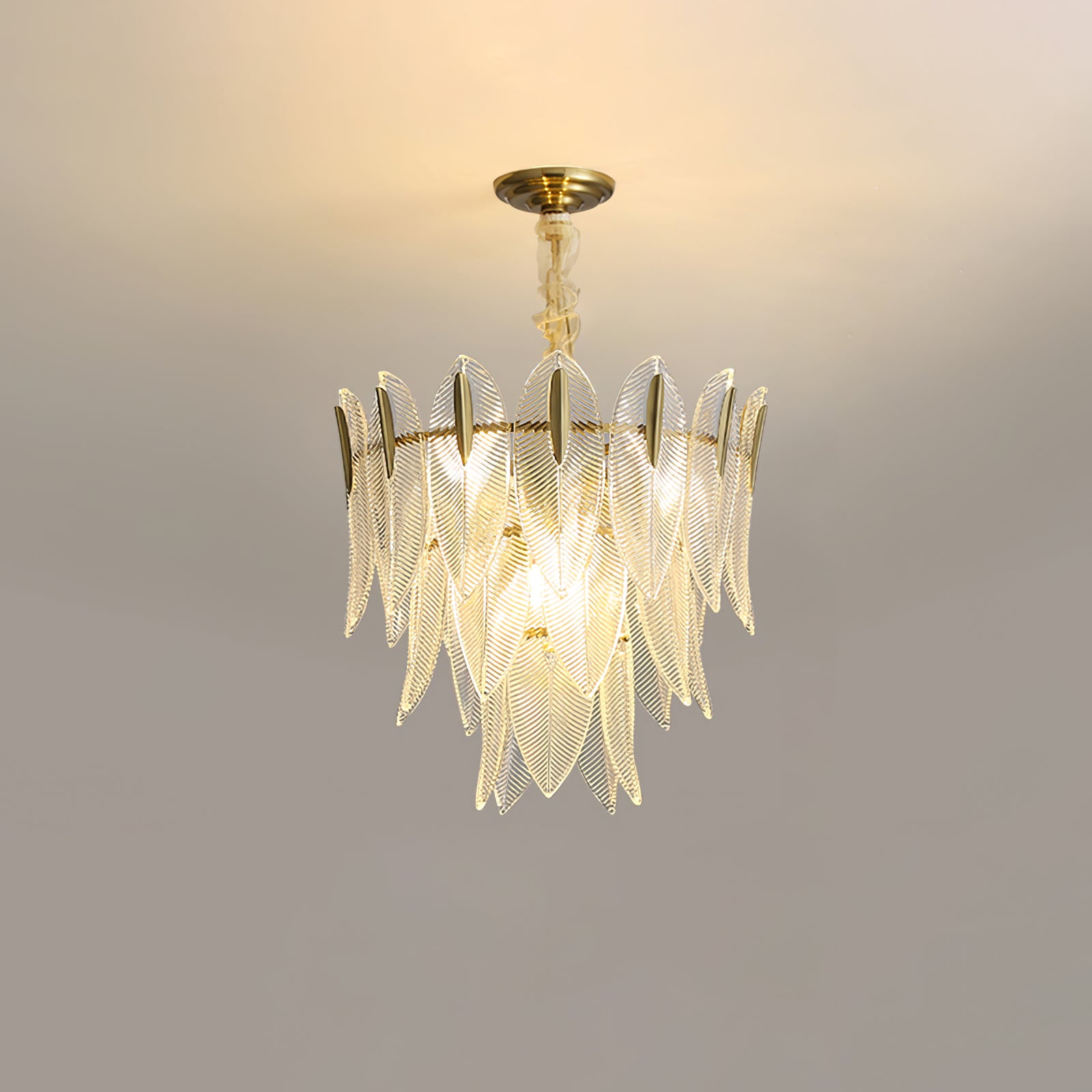 Elegant Glass Feather Chandelier - Modern Crystal Ceiling Light Fixture for Dining Room, Bedroom & Living Room Decor