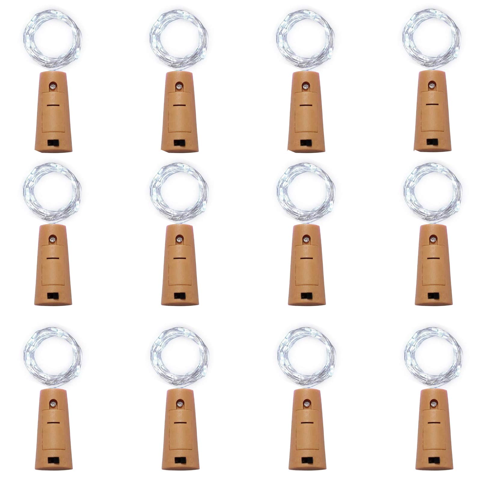 12 Pack 20 LED Wine Bottle Cork Lights - Battery Operated Mini Fairy String Lights with Copper Wire for DIY Decor, Christmas, Halloween, Wedding & Party - Indoor Outdoor Starry Lights (Cool White) | Perfect for Table Centerpieces, Backyard Lighting & Holiday Decorations