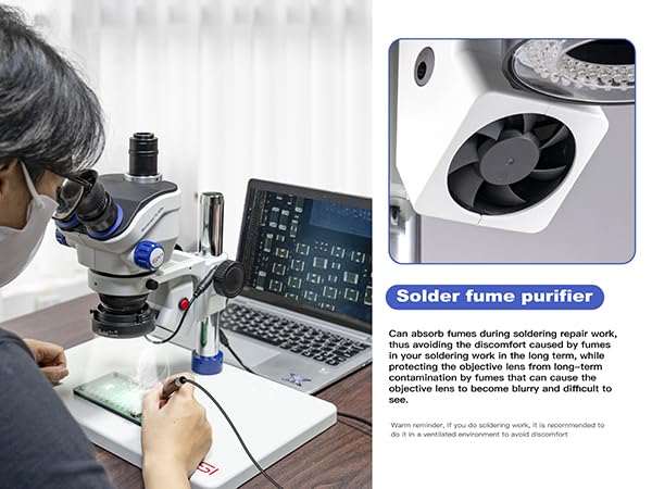 Kaisi TX-350E Professional Trinocular Stereo Soldering Microscope 7X-50X Magnification with WF10x23 Wide Field Eyepieces - Ideal for Electronics Repair, PCB Inspection, and Precision Lab Work