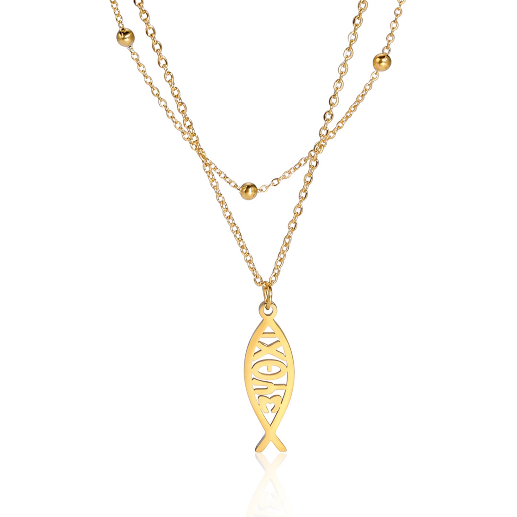 EUEAVAN Christian Jesus Fish Necklace - Ichthus Fish Cross Pendant for Women, Religious Symbol Jewelry Gift for Baptism, Church, Bible Study & Daily Wear