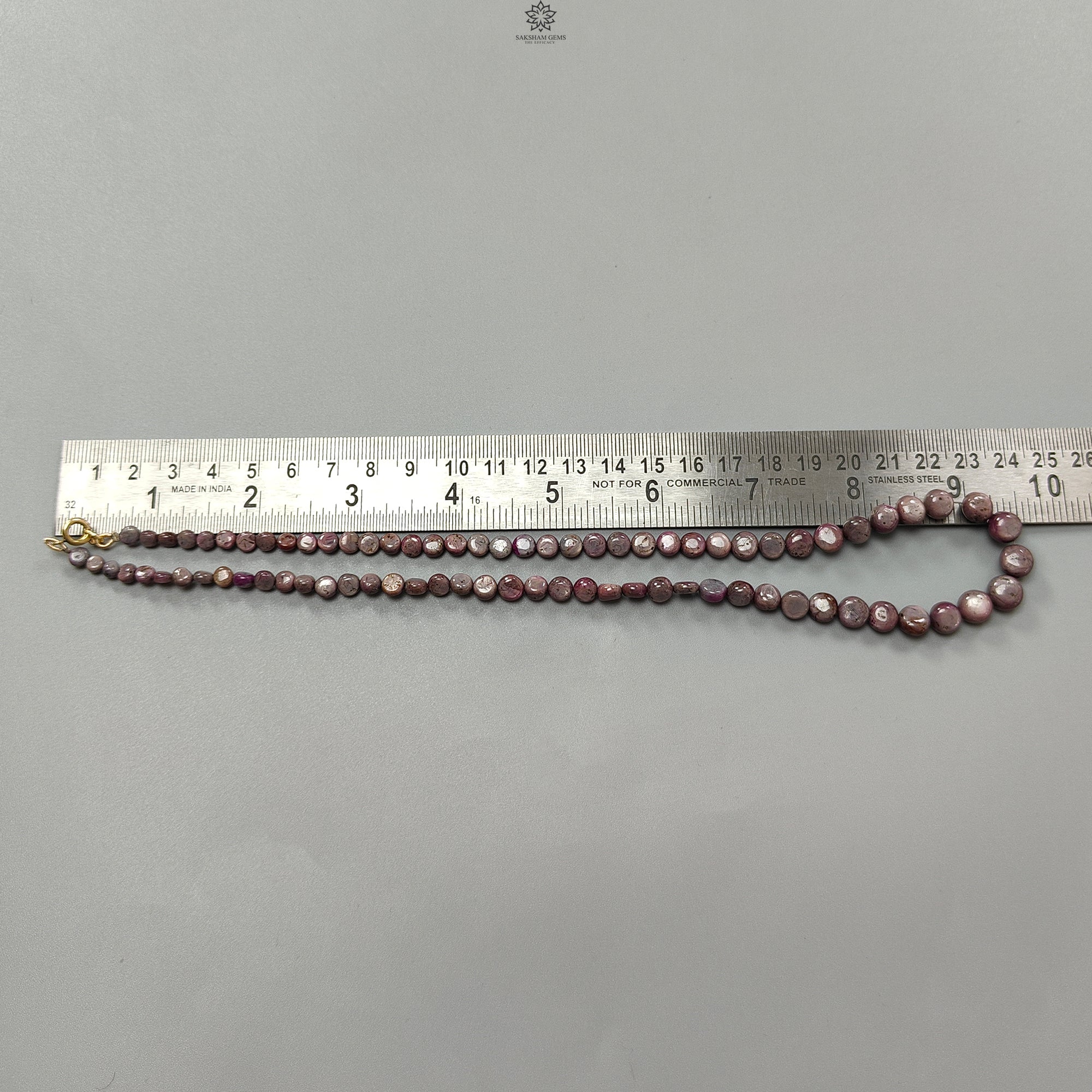 Natural Pink Sapphire Gemstone Beads Necklace - 4mm to 9mm Round Untreated Brass Jewelry for Women (29.22g) | Elegant Gift for Birthday, Anniversary & Special Occasions