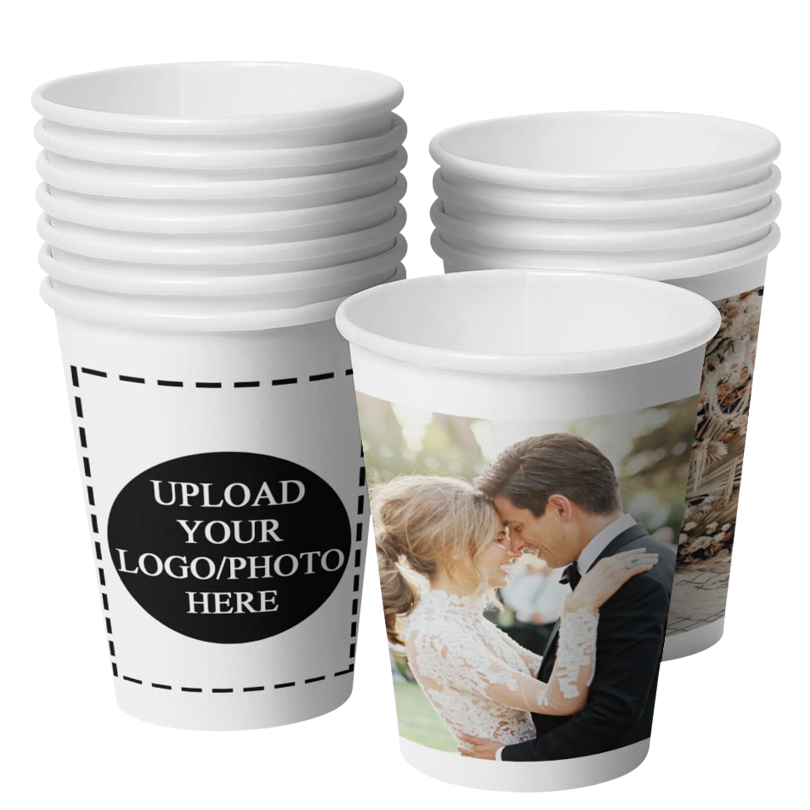 Custom Printed Paper Cups 8oz - Personalized Disposable Cups with Photo/Logo/Text - Bulk 500 Pack for Coffee Shops, Offices, Weddings & Events - Eco-Friendly Party Supplies