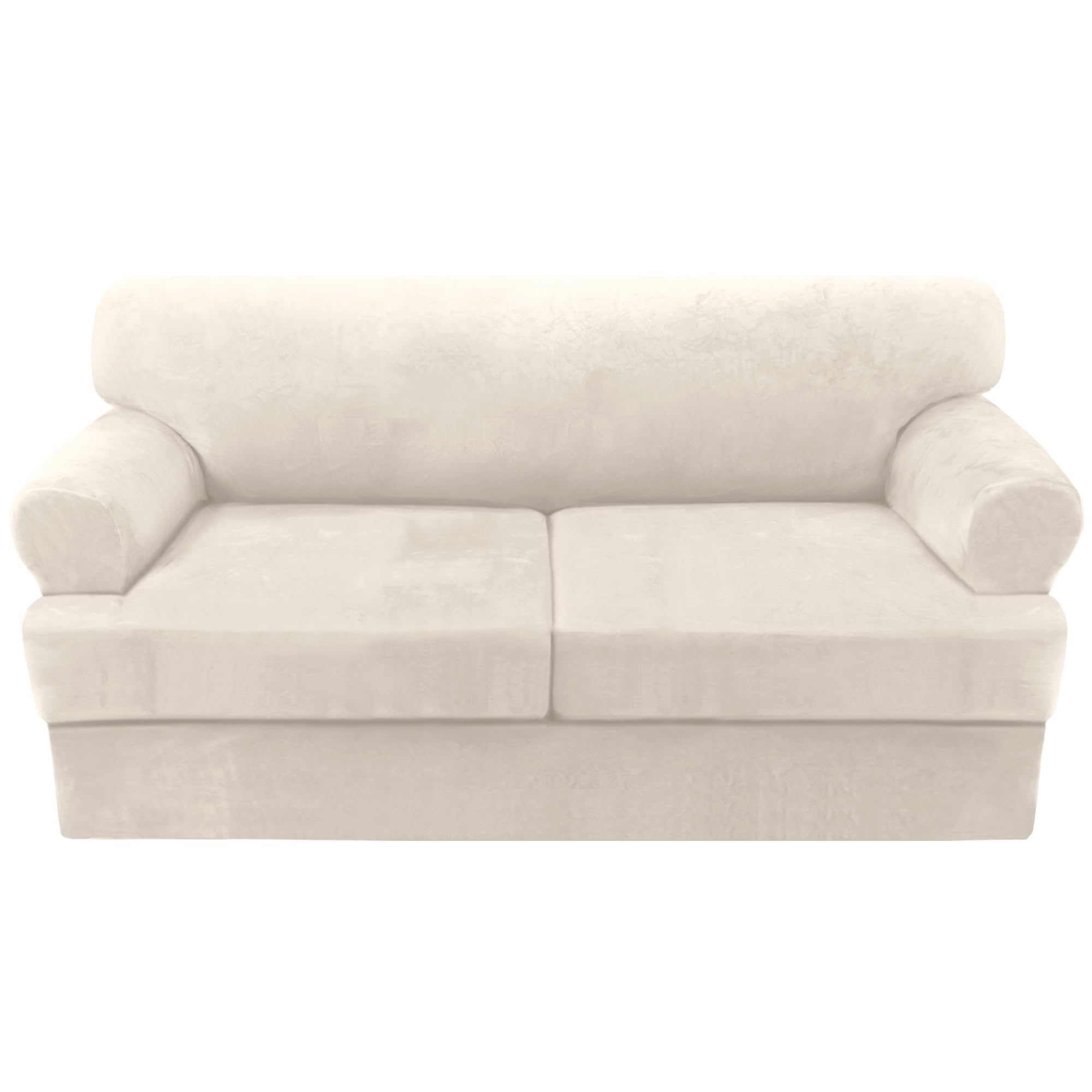 H.VERSAILTEX 3-Piece Velvet Sofa Cover Set for Loveseat - Thick Stretchable Couch Slipcover with 2 Individual Cushion Covers, Washable Furniture Protector (Ivory) - Perfect for Living Room, Apartment & Pet-Friendly Homes