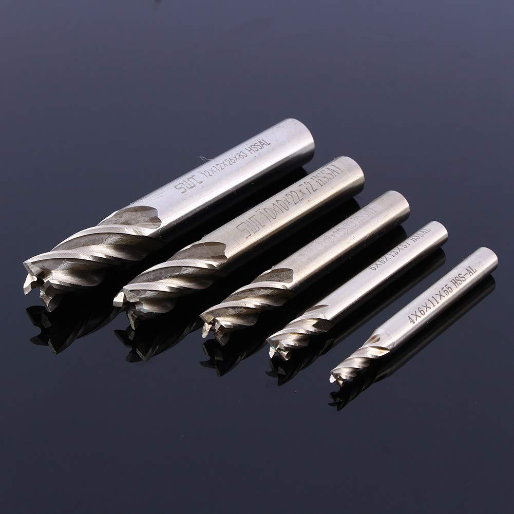 4-Flute HSS End Mill Bits Set (4mm-12mm) - CNC Straight Shank Drill Bits for Metal Cutting - High Speed Steel Milling Cutter Tools for Aluminum, Steel & Wood - Perfect for CNC Machines, Lathes & DIY Projects