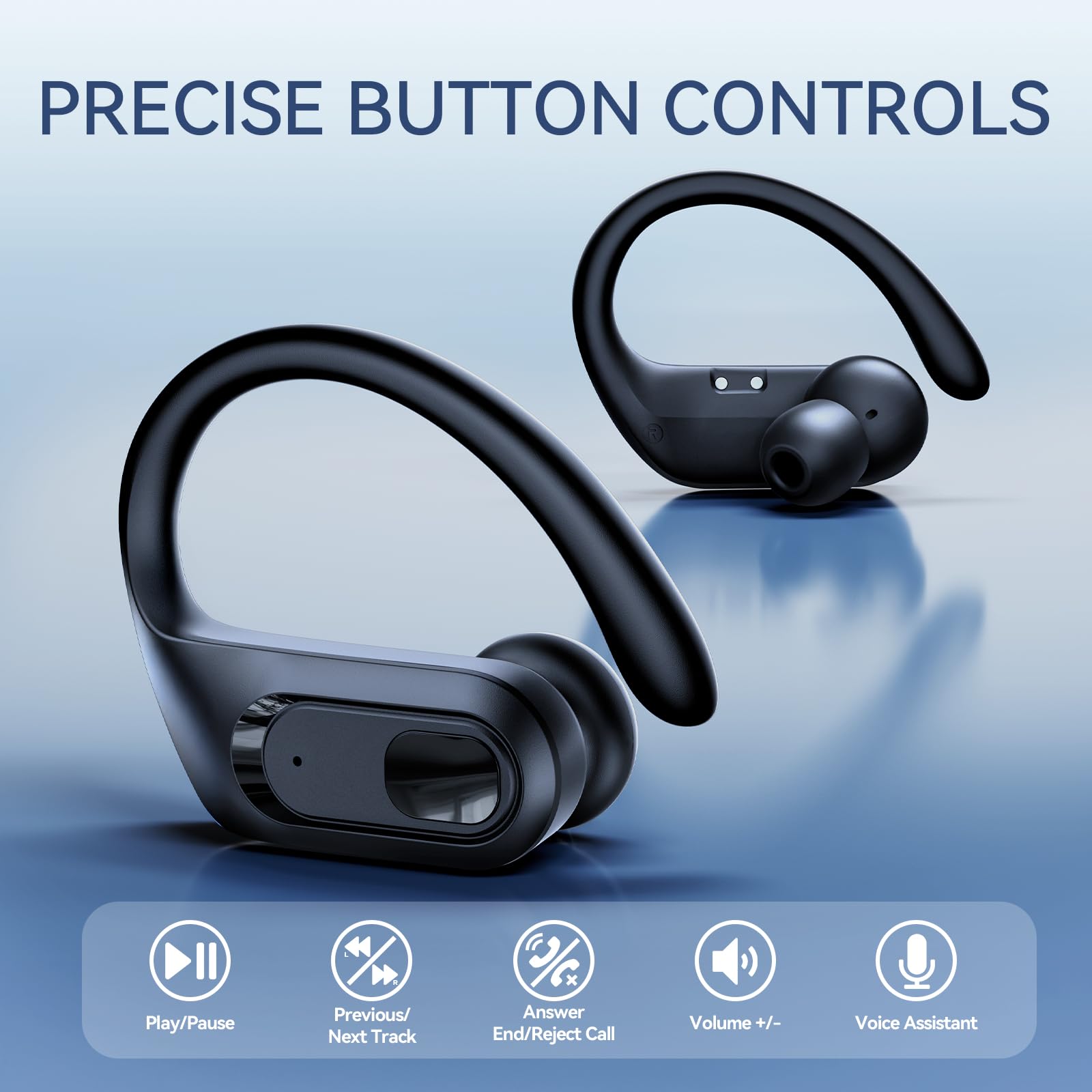 Wireless Bluetooth Earbuds with Earhook - 96H Playtime, Sweatproof Sport Earphones with Charging Case for Running, Workout & Gym - Stereo Sound, Secure Fit Headphones (Black) | Perfect for Jogging, Fitness Training & Outdoor Activities