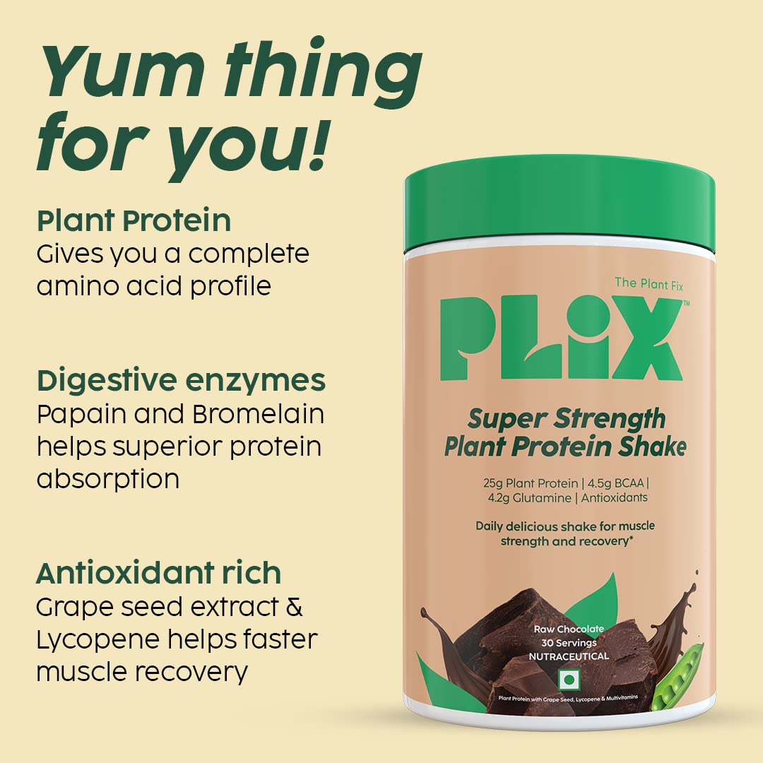PLIX THE PLANT FIX Chocolate Pea Protein Powder - 1KG Plant-Based Protein Blend with Pea Isolate & Brown Rice | 25g Protein per Serving | Sugar-Free, Gluten-Free | Perfect for Post-Workout Recovery & Vegan Nutrition