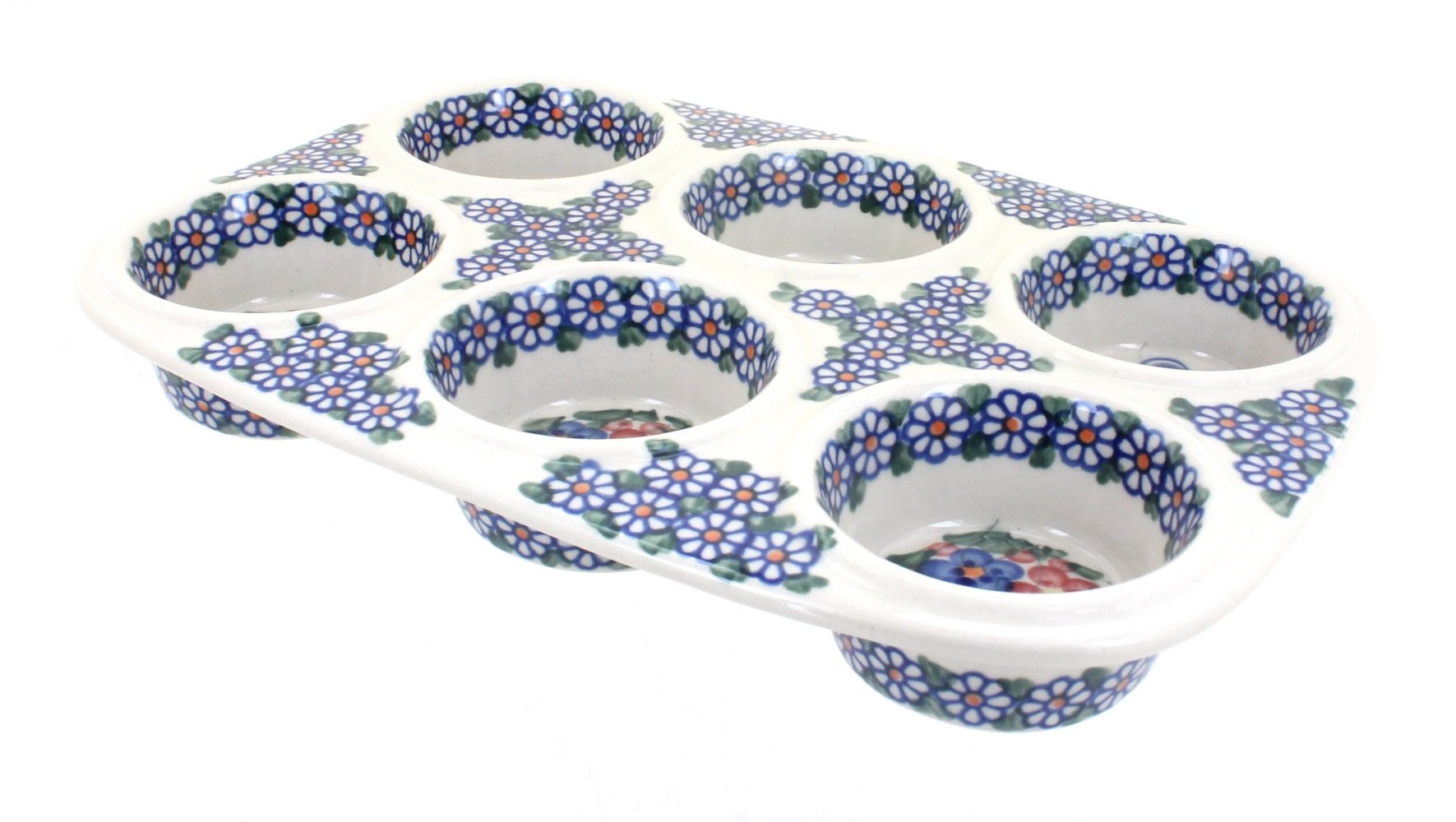 Blue Rose Polish Pottery Garden Butterfly Muffin Pan - Nonstick Baking Tray for Cupcakes, Muffins & Pastries - Perfect for Home Baking, Tea Parties & Garden-Themed Events