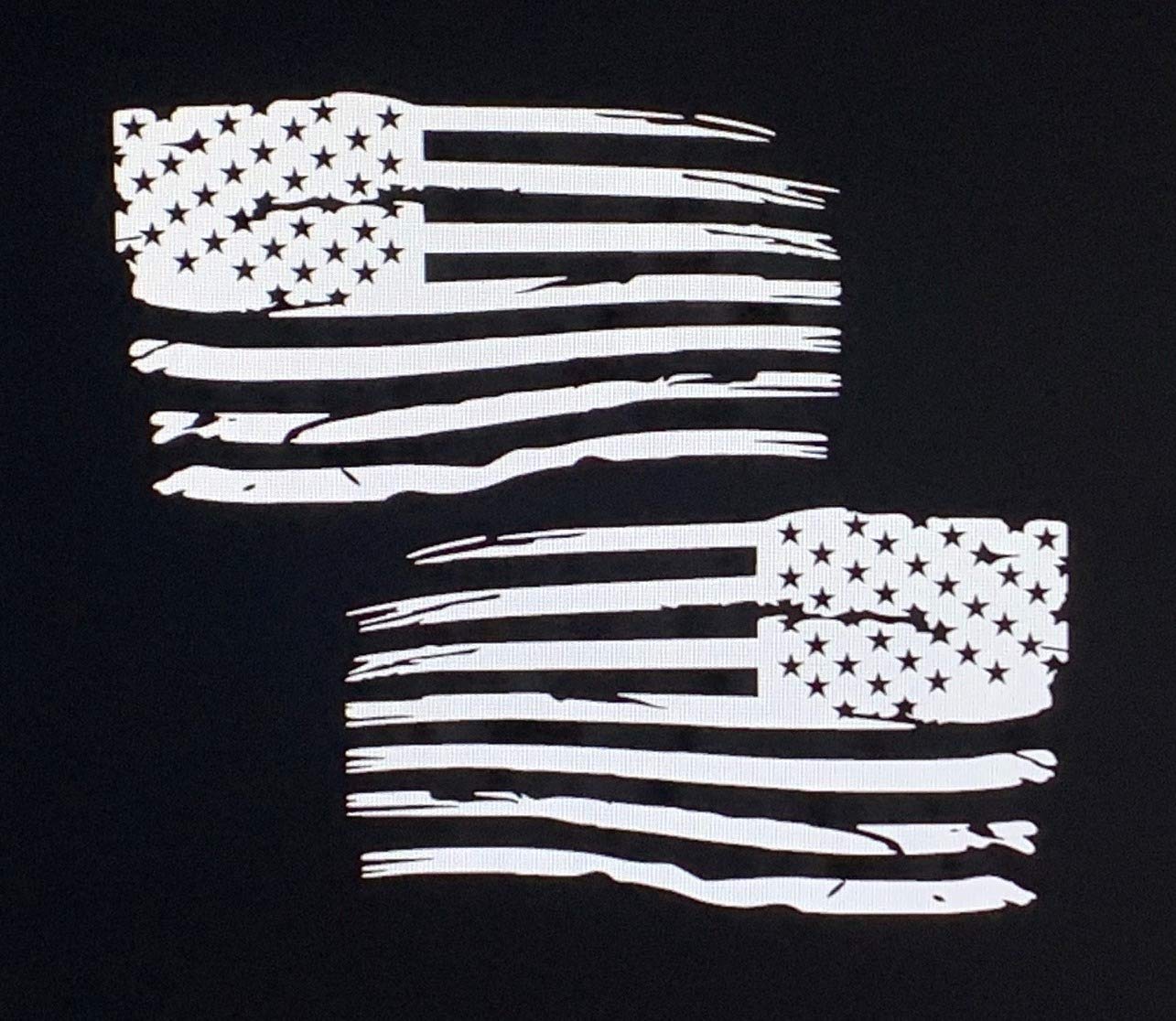 Distressed American Flag Vinyl Decal - Patriotic Old Glory Military Grunge Sticker for Car, Truck, Hood, Wall, Window, Toolbox & Bumper - 17x10.2 Inches (2 Pack, White) - Perfect for 4th of July, Veterans Day & Patriotic Home/Car Decor