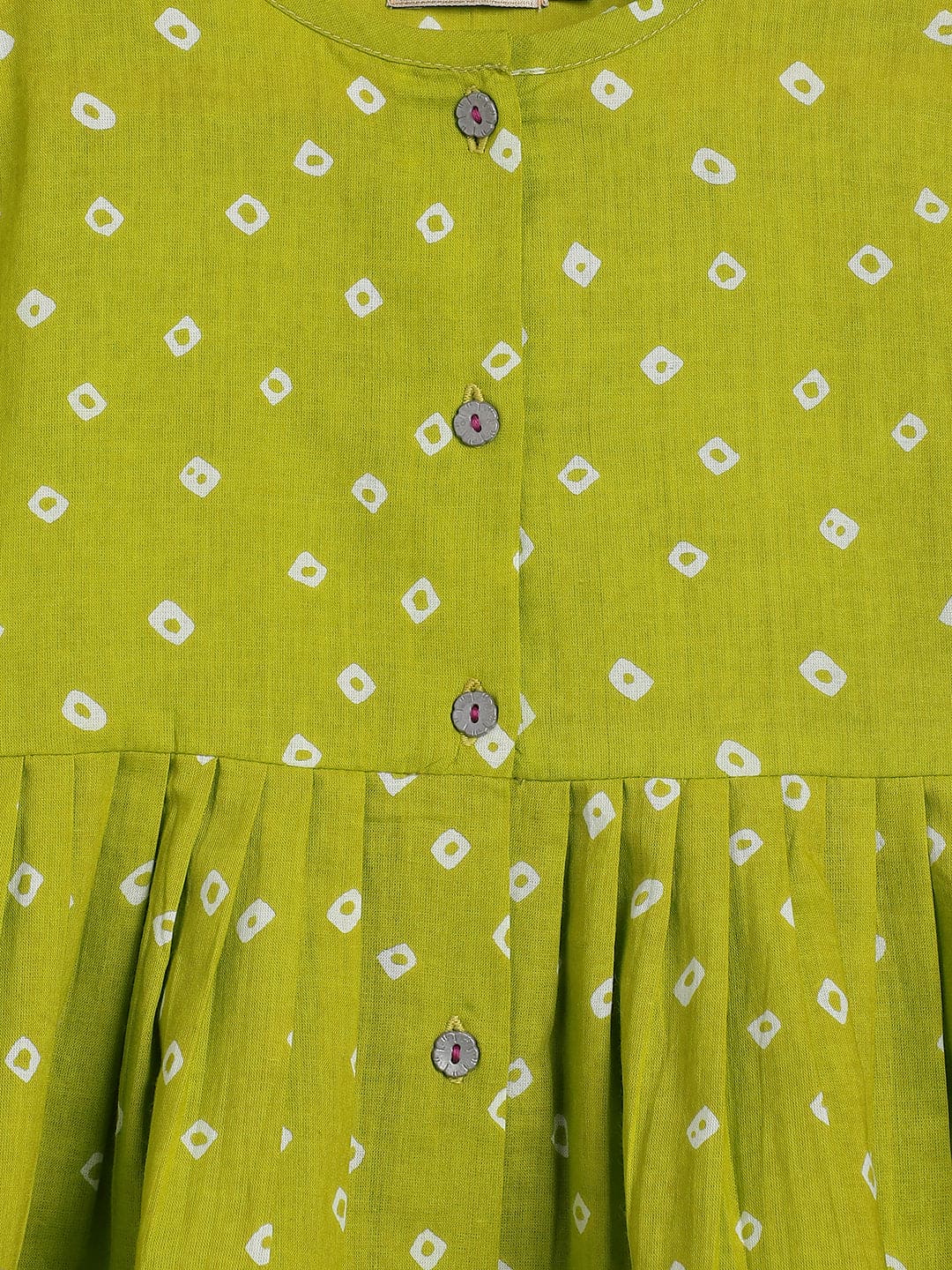 Pre-Order Girls Bandhani Polka Dot Top Set in Green - Stylish Indian Ethnic Wear for Parties & Festivals