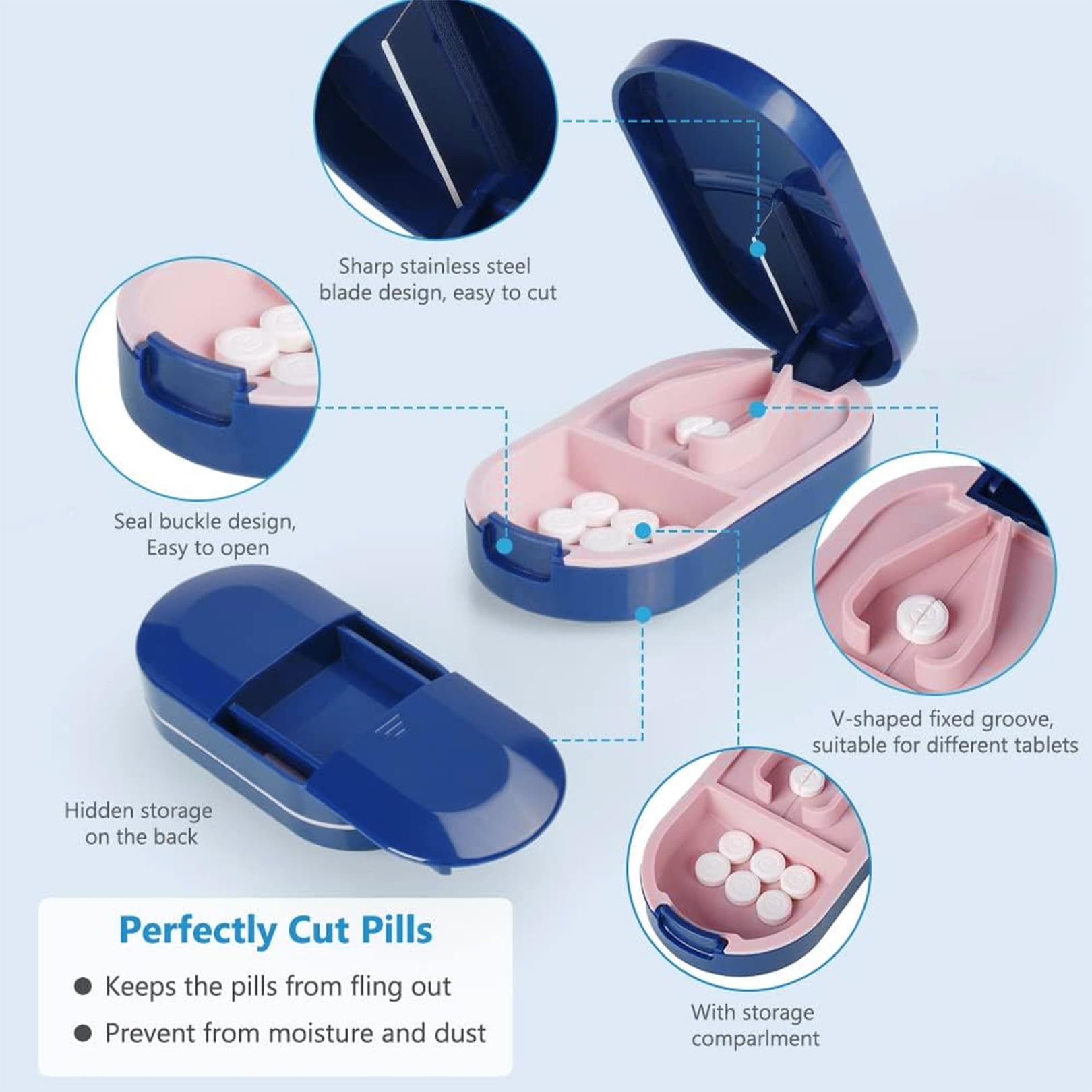 Blue Tablet Divider & Crusher - Safe & Easy Medication Dosage Tool for All Pills | Perfect for Elderly Care, Travel, and Daily Medicine Organization