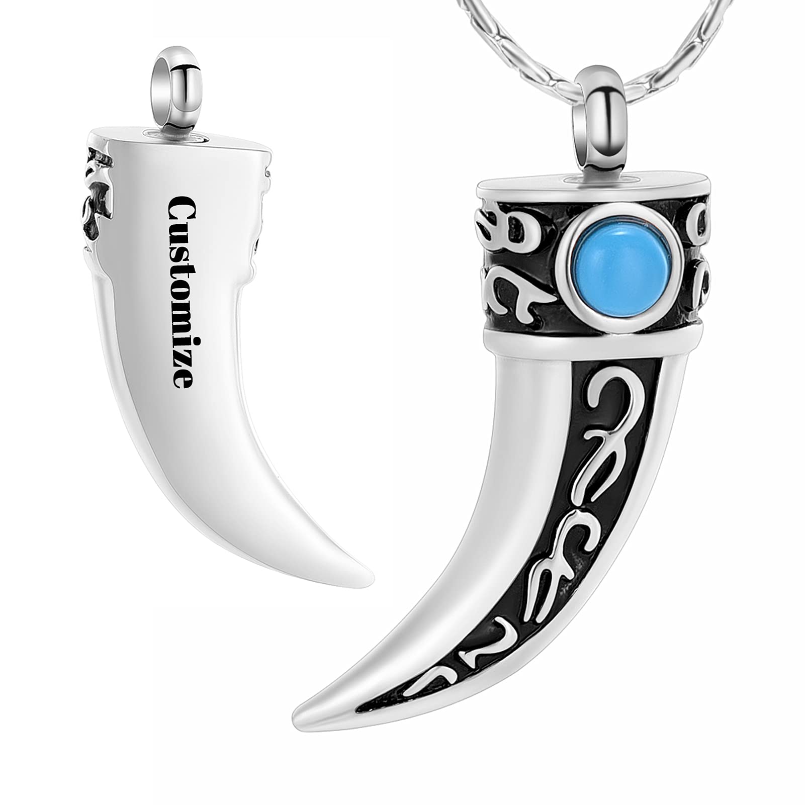 ConstantLife Stainless Steel Wolf Teeth Cremation Necklace - Memorial Urn Jewelry for Ashes Keepsake | Perfect for Honoring Loved Ones at Memorials, Funerals & Special Occasions