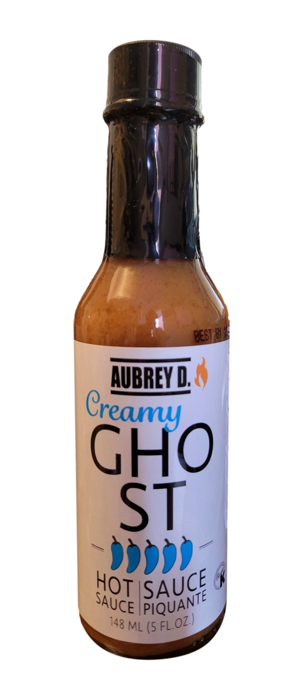 **Aubrey D. CREAMY GHOST Hot Sauce – All Natural, No Preservatives or Additives – Made with World's Hottest Peppers & Guava – 148ml (5 fl.oz) – Perfect for Spicy Food Lovers, Tacos, Wings & BBQ**