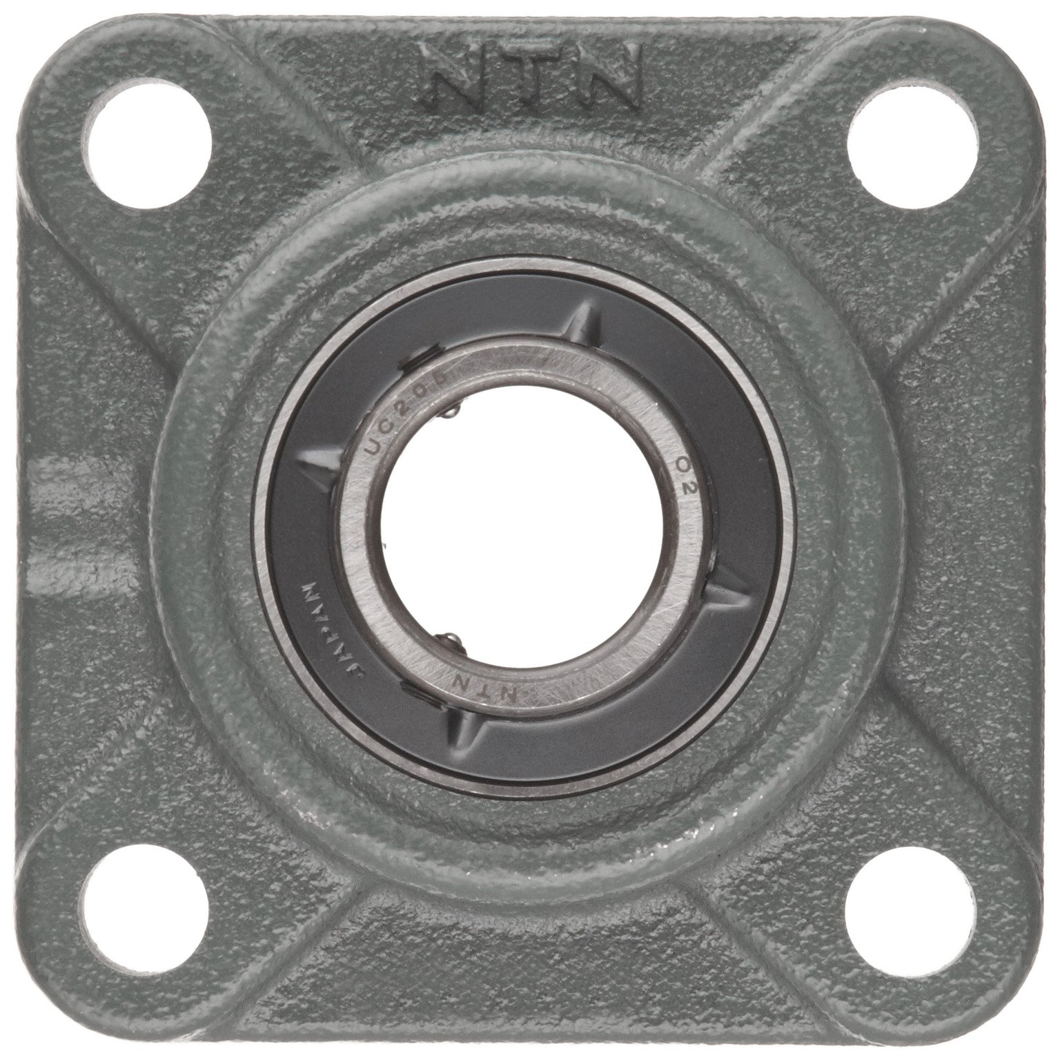 NTN UCF Series Light-Duty Flange Ball Bearing Unit - 4 Bolt Holes, Setscrew Lock, Regreasable with Contact & Flinger Seals - Solid Grease Cast Iron Bearing for Conveyors, Agricultural Equipment & Industrial Machinery
