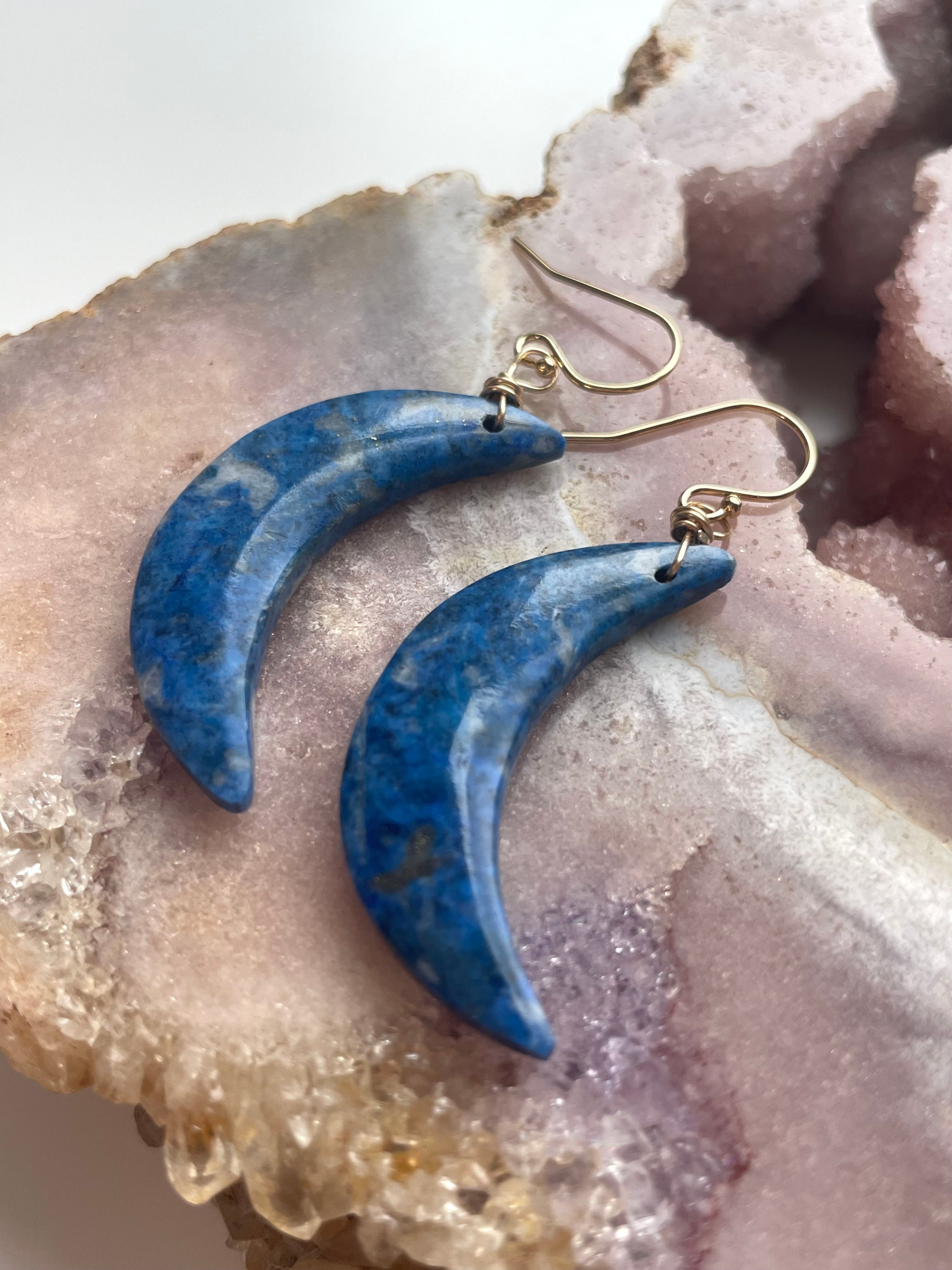 Lapis Lazuli Moon Earrings for Women - 14K Gold Filled Dangle Earrings - Boho Celestial Jewelry for Everyday Wear, Date Night & Special Occasions