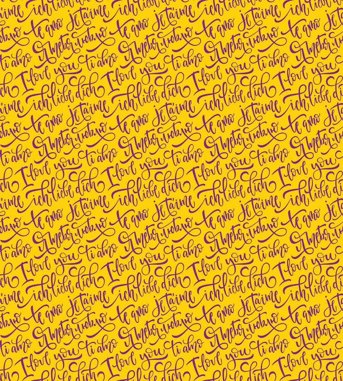 Lunarable French Script Duvet Cover Set - Romantic 'Je T'Aime' & 'Te Amo' Love Phrases for Valentine's Day, European Style Bedding Set Includes 2 Duvet Covers & 4 Pillowcases (2-Pack, King Size, Earth Yellow & Purple) - Perfect for Couples' Bedrooms, Anniversary Gifts & Romantic Home Decor