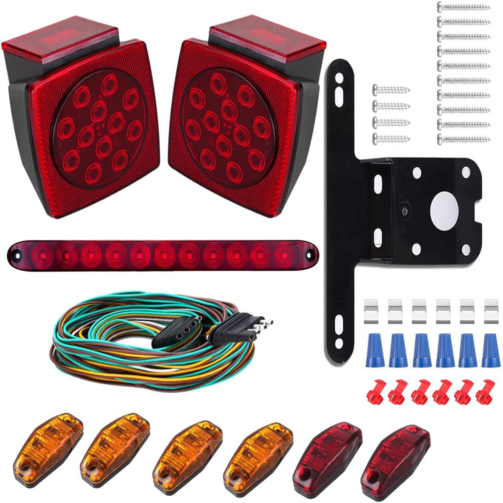 LIMICAR LED Trailer Lights Kit - Waterproof Submersible LED Lights for Boat, Utility & RV Trailers with Red/Amber Marker Lights & 3rd Brake Light Bar - Perfect for Marine, Towing & Off-Road Adventures