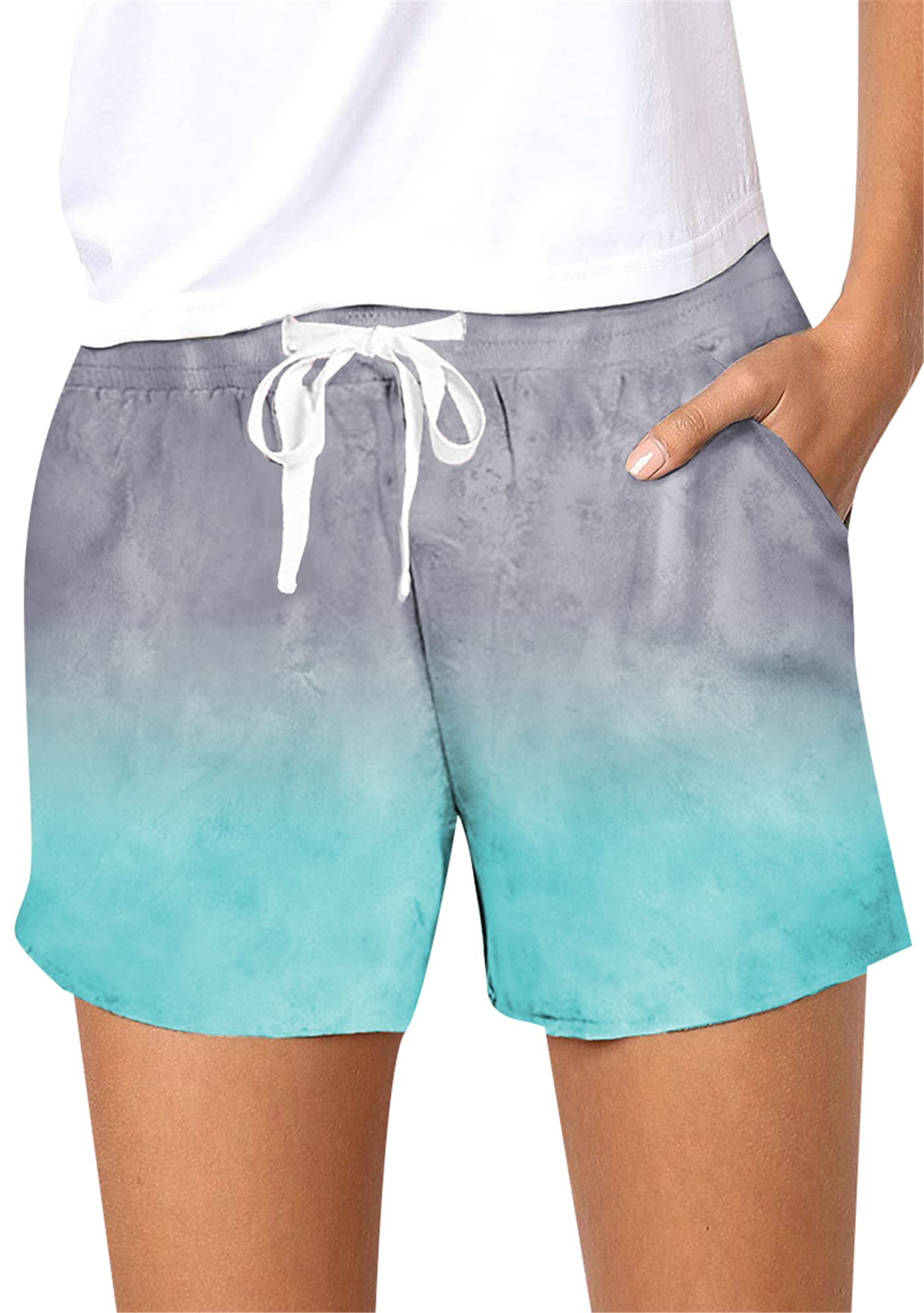 ZICUE Women's Casual Ombre Drawstring Shorts - Stylish Gradient Summer Shorts for Outdoor Activities, Travel & Beach Wear