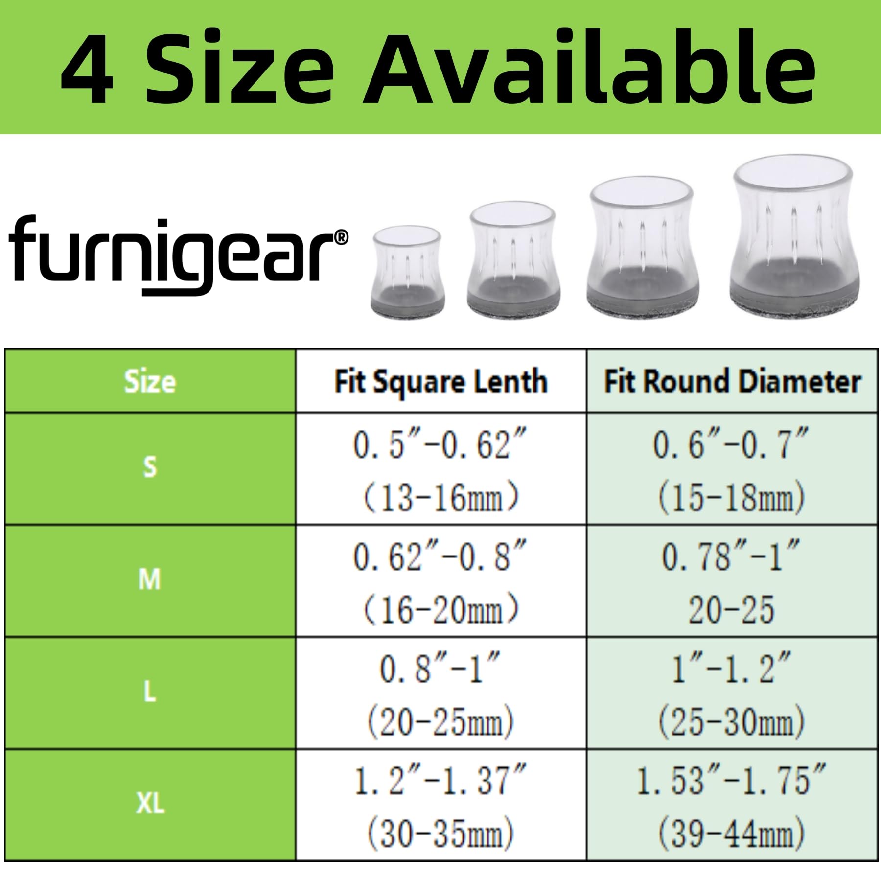 Furnigear 24-Pack Transparent Silicone Chair Leg Floor Protectors - Non-Slip Chair Leg Caps for Hardwood Floors, Furniture Glides for Office, Dining, and Home Use - Protects Floors from Scratches and Damage