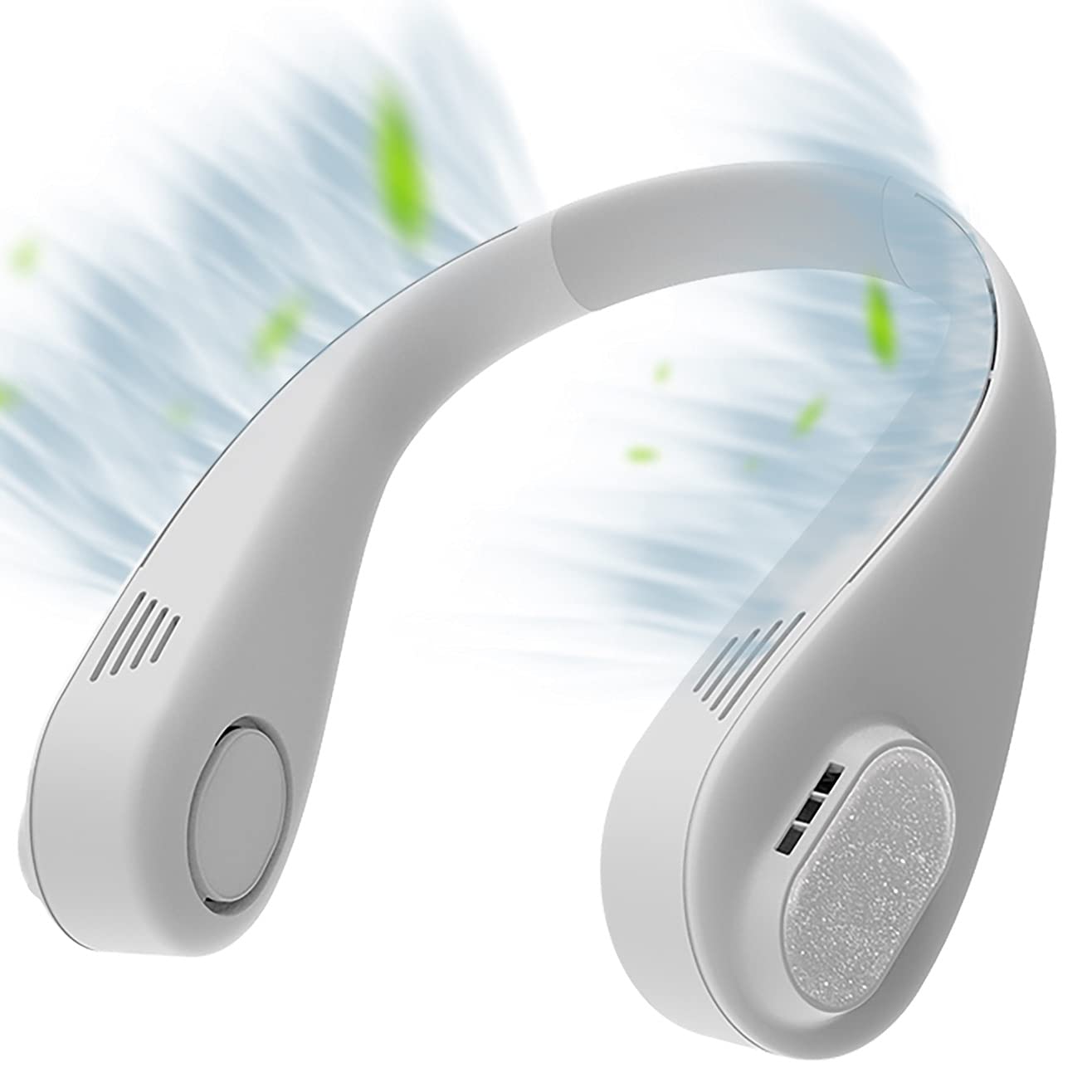 POLADY UNITED 360° Bladeless Neck Fan - 3 Speed Portable Cooling Fan for Women & Men - Hands-Free Personal Fan for Travel, Office, Sports & Outdoor Activities - Lightweight Hanging Neck Fan with Headphone Design (White)