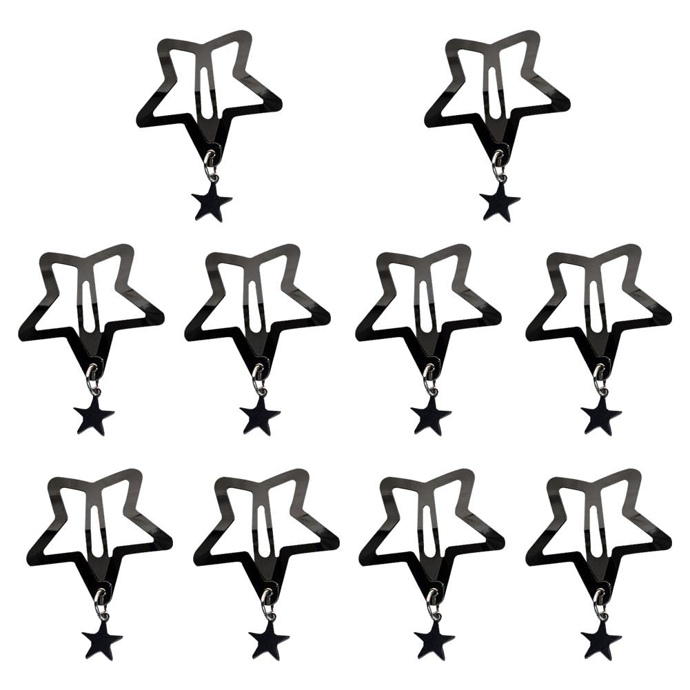 10 Pcs Metal Snap Hair Clips with Star Pendant - Boho Geometric Hair Barrettes for Women & Girls - Perfect for Hip Hop, Festival, and Everyday Hairstyles