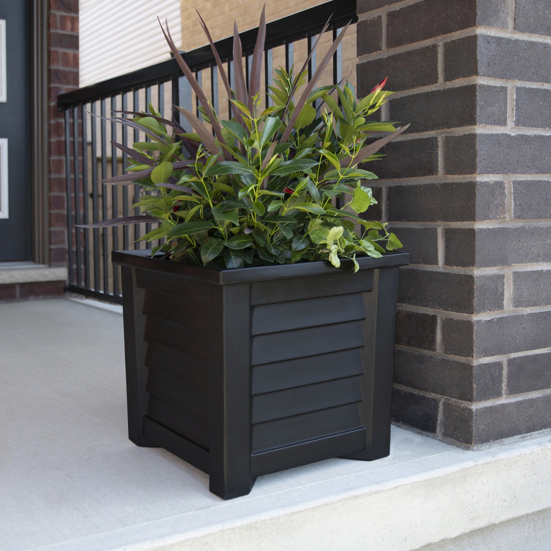Harlowe 16 x 16 Inch Square Outdoor Planter - Modern Garden Decor for Patio, Balcony, and Backyard Landscaping