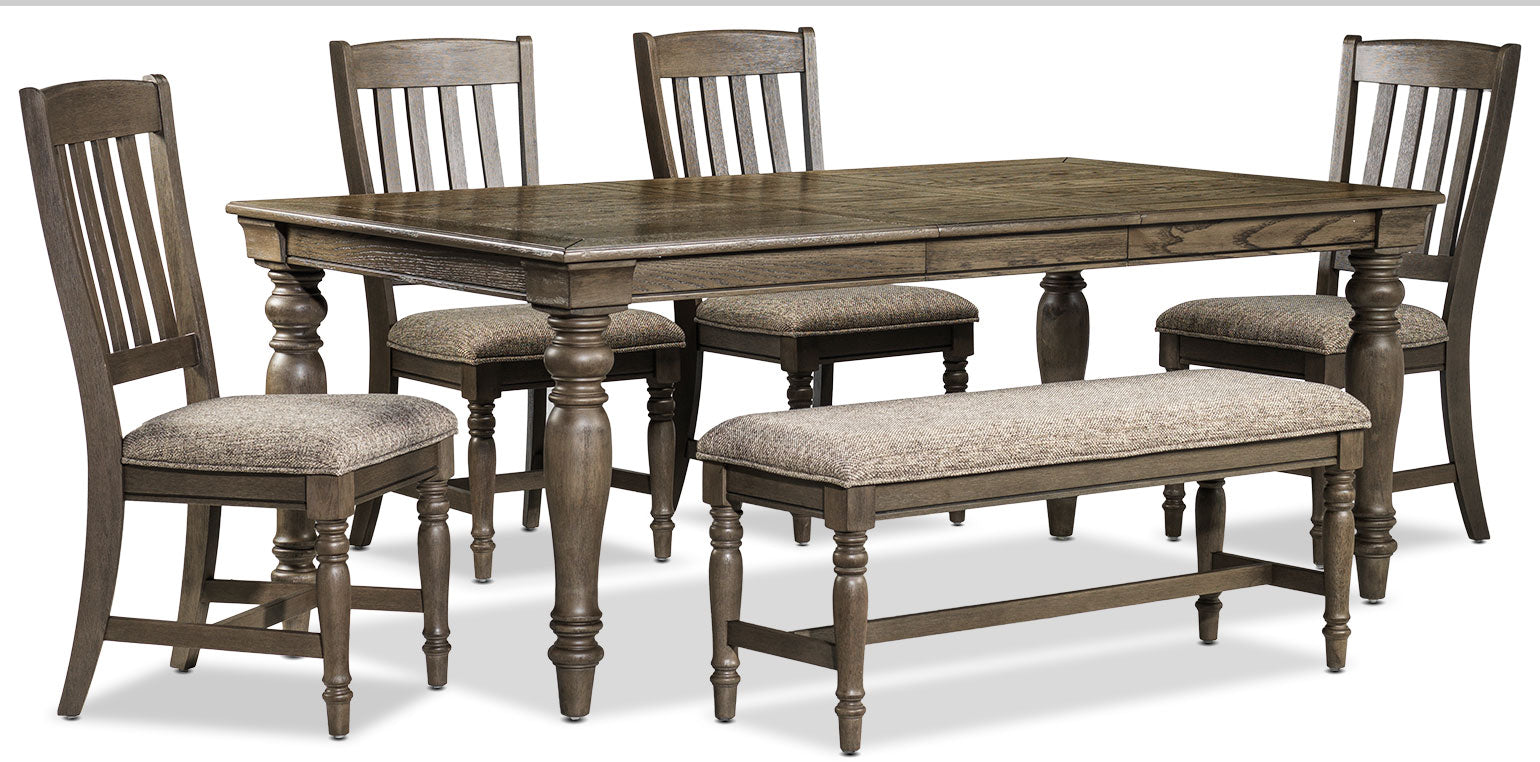 Bilboa 6-Piece Extendable Dining Table Set with Bench in Roasted Oak Finish - Perfect for Small Spaces & Family Gatherings