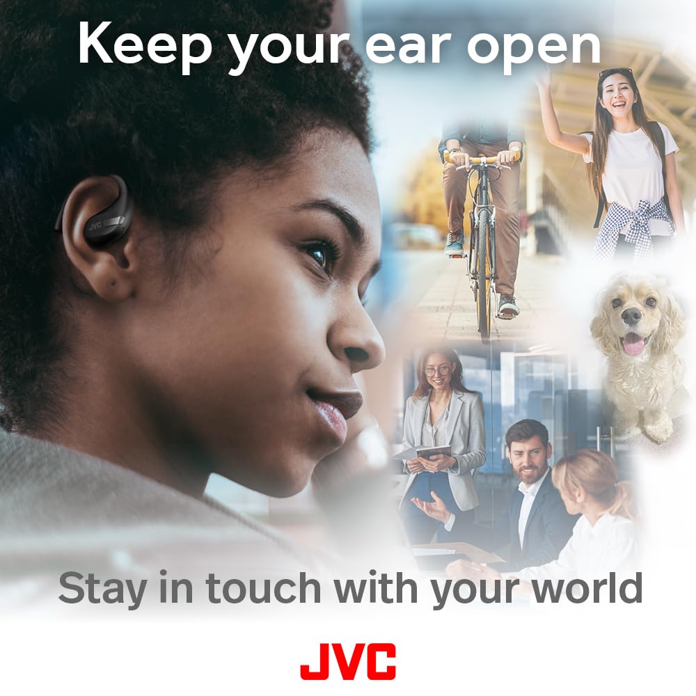 JVC HA-NP50T-B True Wireless Earbuds - Open Ear Design with Active Noise Reduction, Bluetooth 5.3, 38H Playtime, IPX4 Waterproof, Multi-Point Connection - Perfect for Running, Gym Workouts & Office Use (Black)
