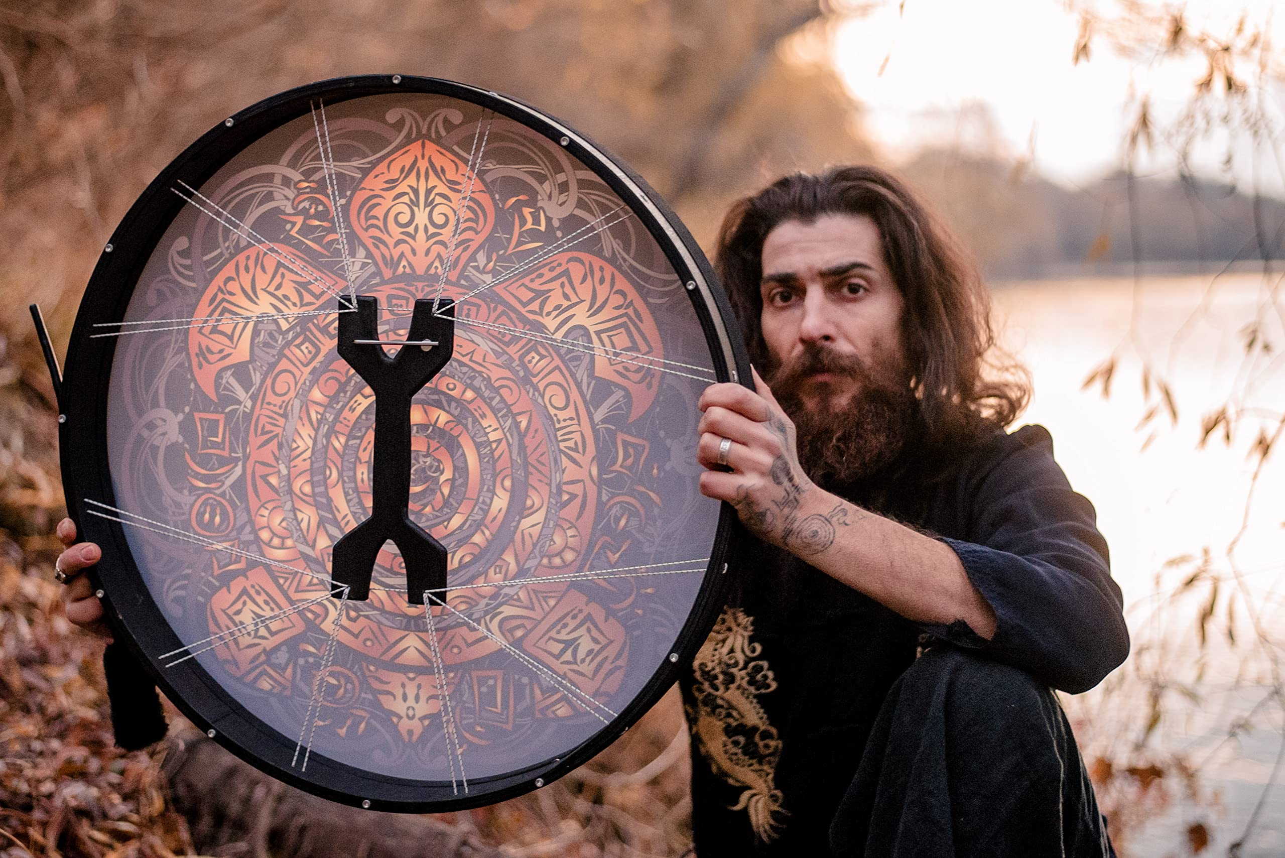 Shaman Vegan Totem Turtle Drum - 24'' Native Frame Drum with Deep Bass Sound & Tunable Membrane | Sound Healing Tool & Light Hand Drum for Meditation, Yoga, and Spiritual Ceremonies